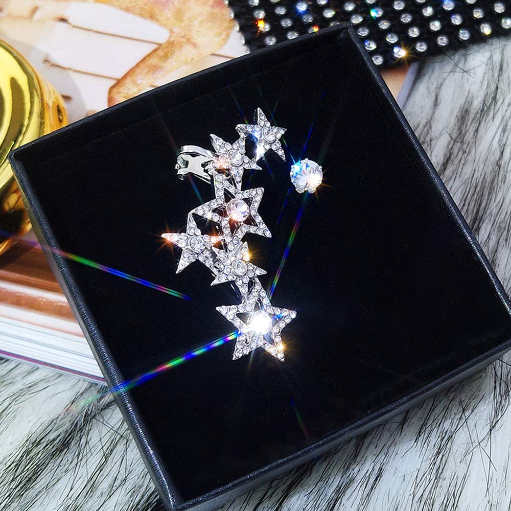 Bohemian Silver Star Rhinestone Asymmetrical Dangle Earrings for Women - Trendy Unique Disco Party Jewelry Set (Style 5) | Perfect for Night Out, Club Wear, Festival Accessories & Gift Giving