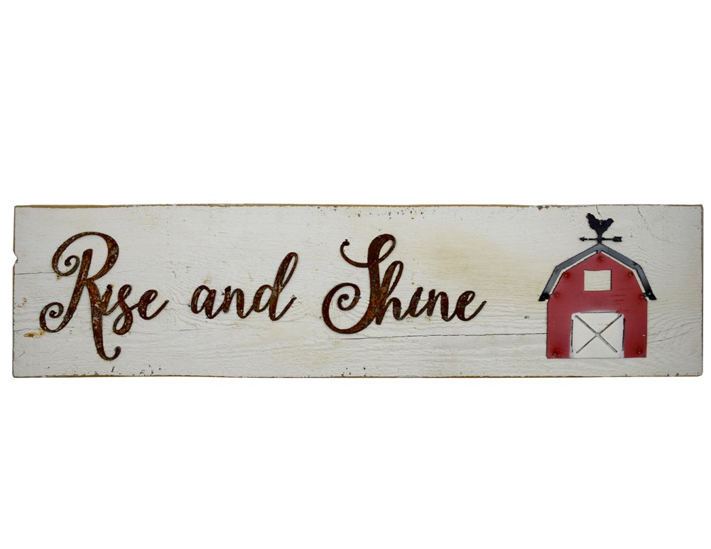 Rustic Reclaimed Barnwood Wall Sign - Rise and Shine, 26