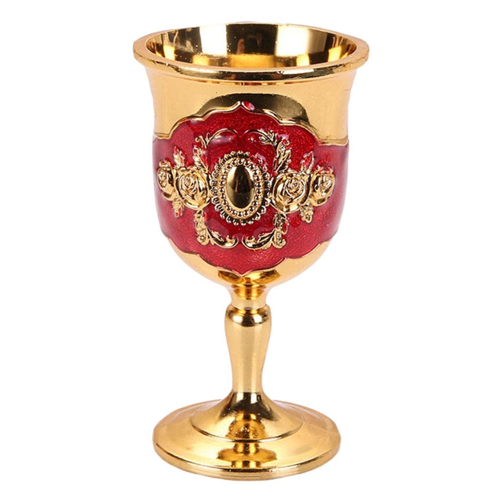 Elegant Handmade Embossed Wine Goblet Glasses - Golden Red Small Goblets for Wine, Bar, Wedding & Party Decor - Perfect for Dinners, Celebrations & Home Entertaining