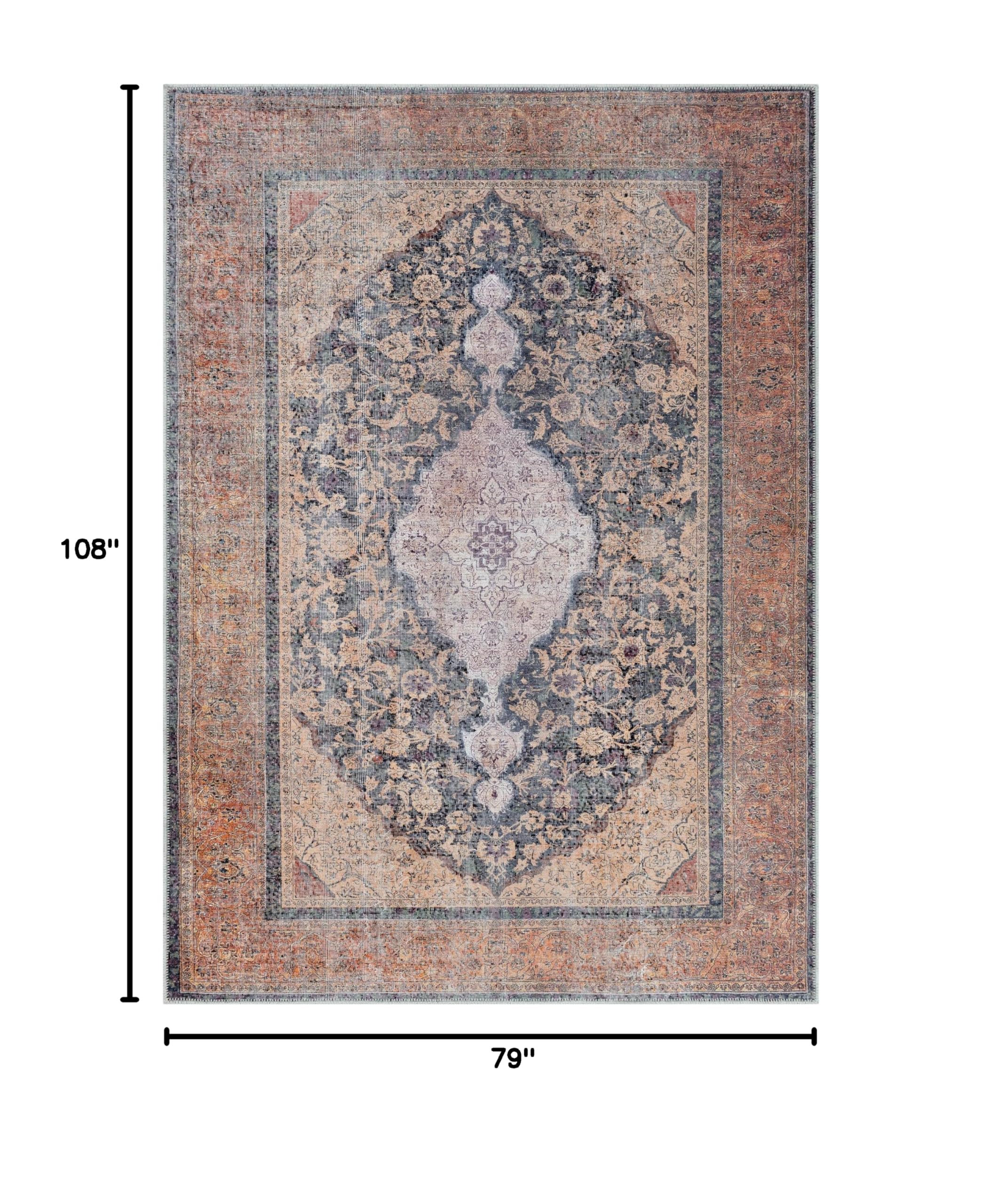 Mark&Day Washable Area Rug 6x9 Feet - Traditional Olterterp Design in Red Brown - Machine Washable Carpet for Living Room, Bedroom, Kitchen - Perfect for High Traffic Areas & Cozy Home Decor (6'7