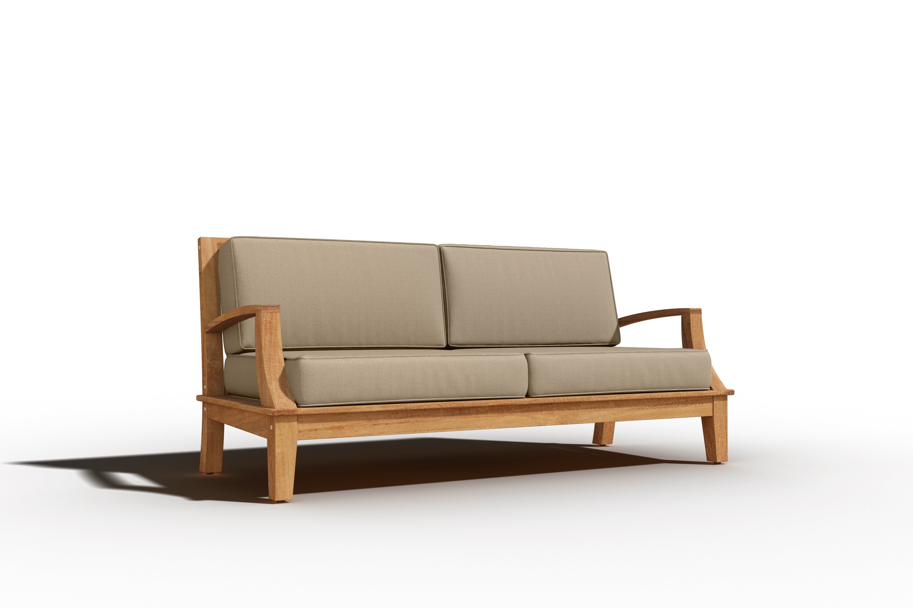 Eliane 3-Person Teak Outdoor Sofa with Sunbrella Fawn Cushion - Patio Furniture Set for Garden, Poolside & Backyard Relaxation