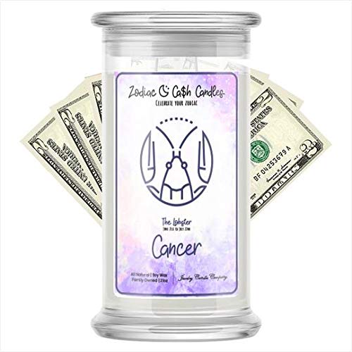 Cancer Zodiac Cash Money Candles - Surprise Valued $2 to $2,500 - 21oz Soy Wax Jar Candle for Home Decor, Gifts & Spiritual Healing - Perfect for Birthdays, Meditation & Zodiac Lovers