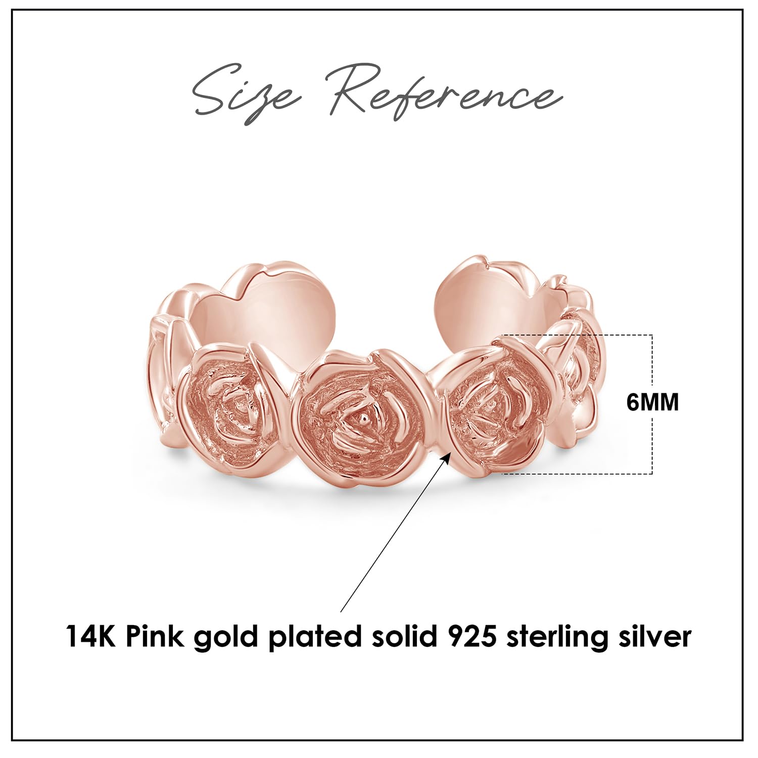 14K Gold Plated 925 Sterling Silver Adjustable Rose Toe Rings for Women - Elegant Foot Jewelry Gift for Wife, Her - Perfect for Beach, Summer Sandals & Pedicure Days