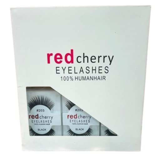 Red Cherry 3D Eyelashes - 100% Handmade Synthetic Fiber Lashes, Natural & Soft (Pack of 12) for Dramatic Eye Makeup & Special Occasions