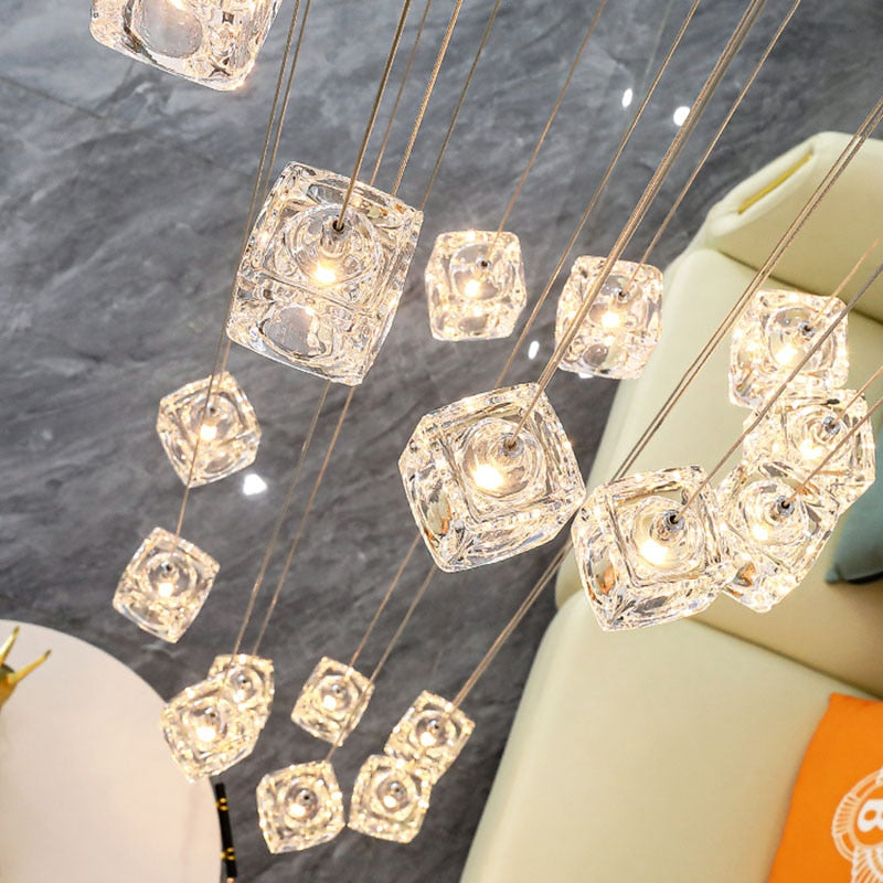 Square Crystal Cubes Chandelier - Modern Luxury Ceiling Light Fixture for Dining Room, Living Room & Bedroom Decor