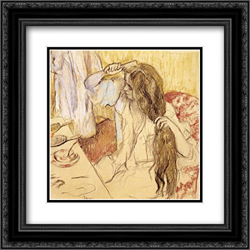 Edgar Degas 'Woman at Her Toilet' 20x20 Black Ornate Framed Art Print - Double Matted Museum Quality Wall Decor for Living Room, Bedroom & Office