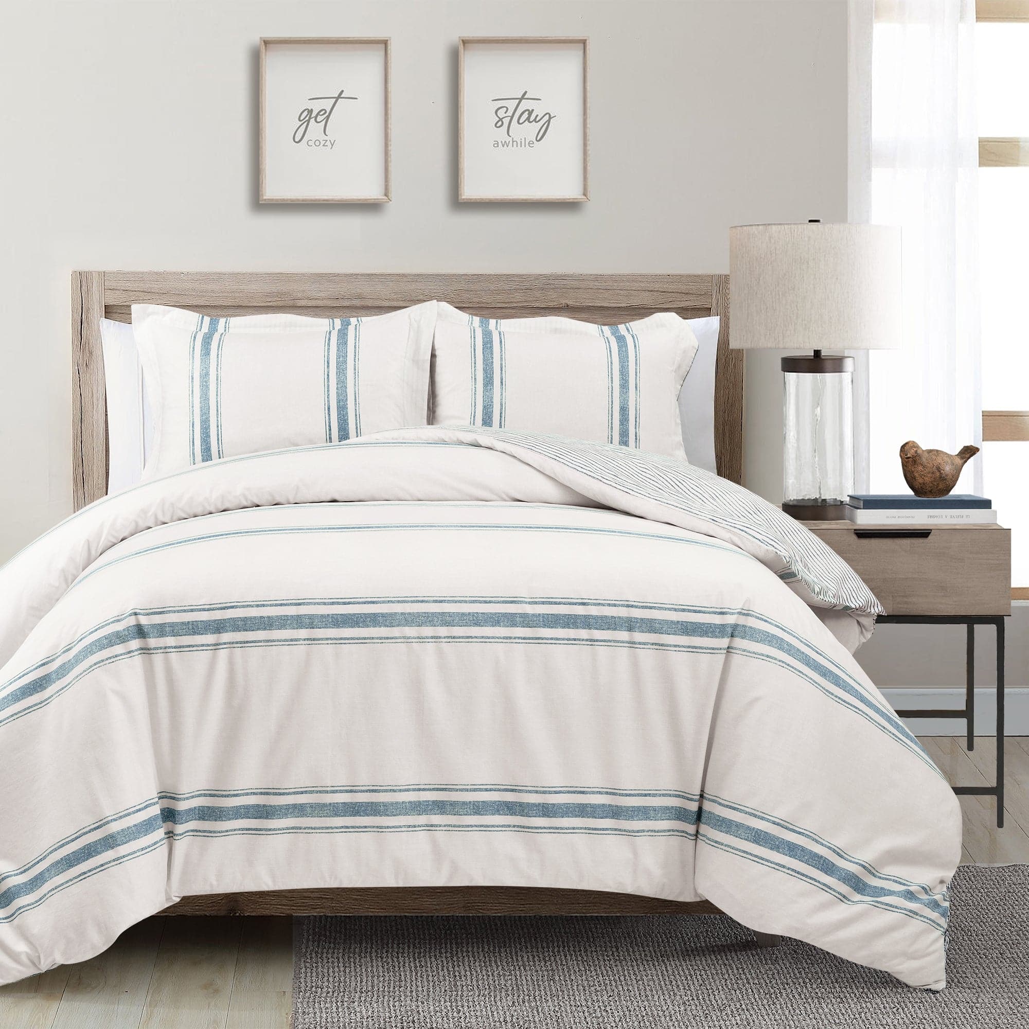 Farmhouse Stripe 100% Cotton Duvet Cover Set - Soft & Breathable Bedding for Cozy Bedroom Decor - Perfect for Guest Rooms, Master Bedrooms & Vacation Homes