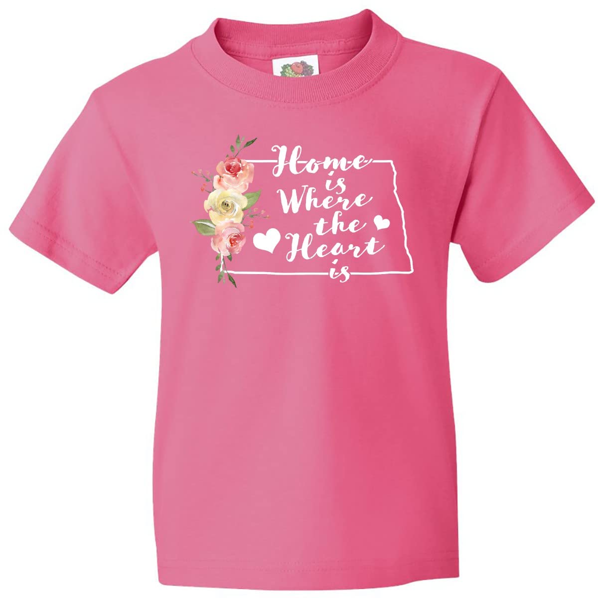 Inktastic North Dakota Home is Where The Heart is Watercolor Youth T-Shirt - Soft Cotton Tee for Kids & Teens, Perfect for Family Vacations, School Spirit & State Pride