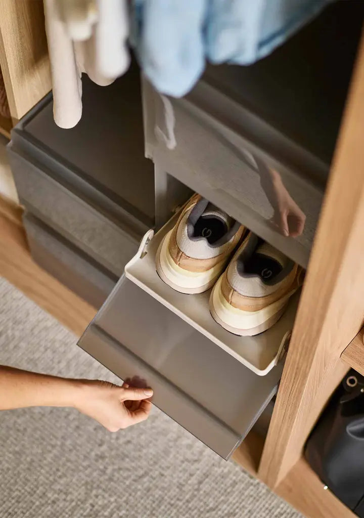 6-Piece Grey Shoe Storage Box Organizer - Stackable Clear Shoe Boxes for Closet, Sneaker Display & Shoe Collection Organization - Perfect for Bedroom, Dorm, or Entryway Storage
