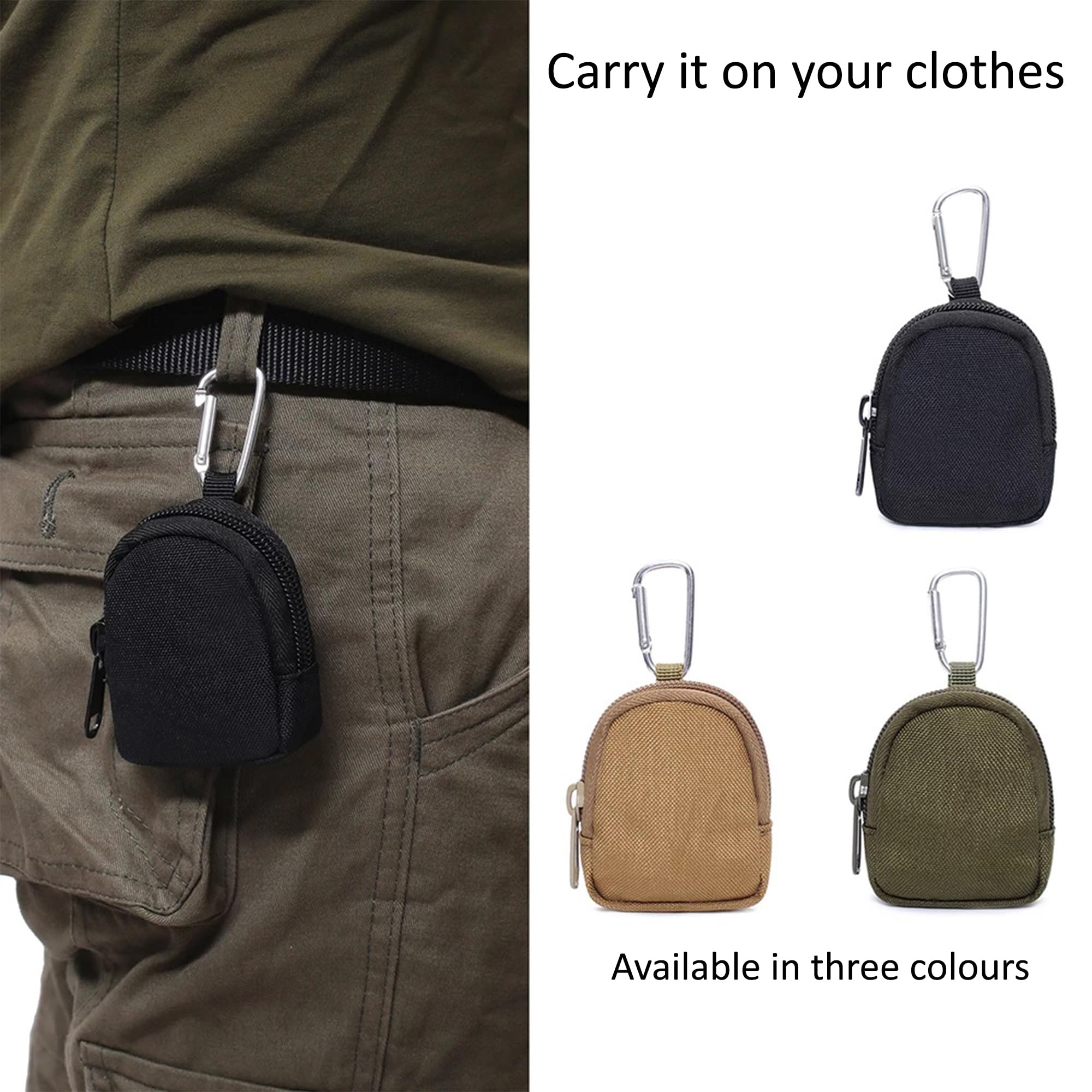 Zippered Canvas Coin Purse - Small Change Organizer Bag with Keychain for Waist Pack | Compact Wallet for Coins, Keys & Cards | Perfect for Travel, Shopping & Daily Use (Green)