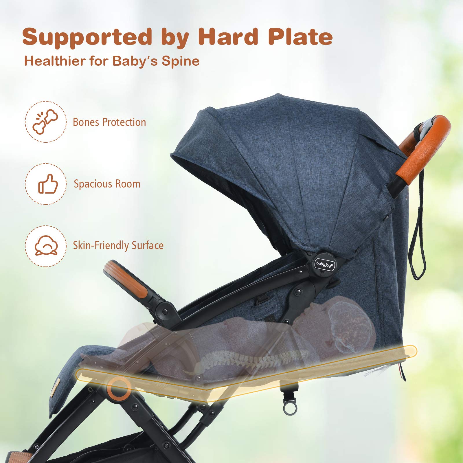 BABY JOY Lightweight Compact Baby Stroller for Travel - Airplane Approved Infant Stroller with 5-Point Safety Harness, Adjustable Backrest & Canopy, Storage Basket | Easy One-Hand Fold Blue Stroller | Perfect for Air Travel, Shopping, and Daily Walks