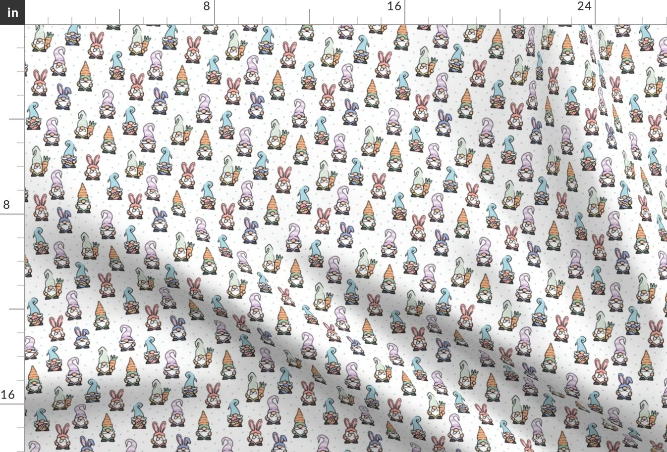 Spring Gnomes Easter Eggs Pastel Cute Carrot Gnome Printed Satin Fabric by The Yard - Sewing, Lining, Apparel, Fashion, Blankets, Home Decor - Perfect for Easter Crafts, DIY Projects, Baby Clothes & Quilting