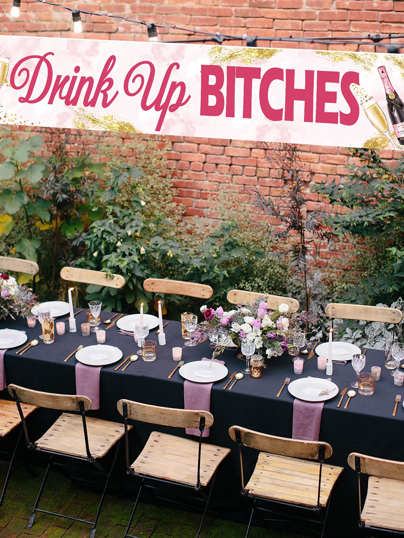 Drink Up Bitch Large Banner - Funny Bachelorette Party Decor, Hen Party Sign, Bride-to-Be Lawn & Porch Sign - 8.9 x 1.6 Feet Indoor/Outdoor Backdrop for Engagement Parties & Wedding Celebrations