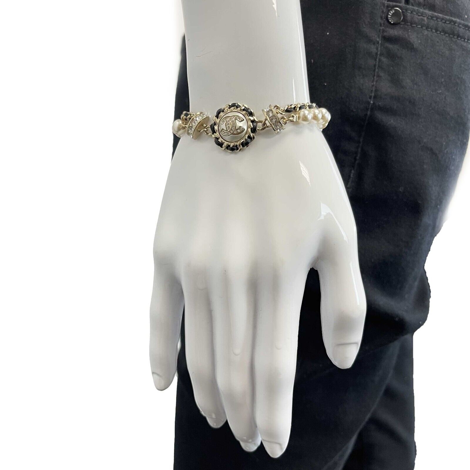 Chanel CC Faux Crystal Pearl Linked Chain Bracelet for Women | Elegant Fashion Jewelry Gift for Birthday, Anniversary & Special Occasions | Perfect for Party, Wedding & Evening Events