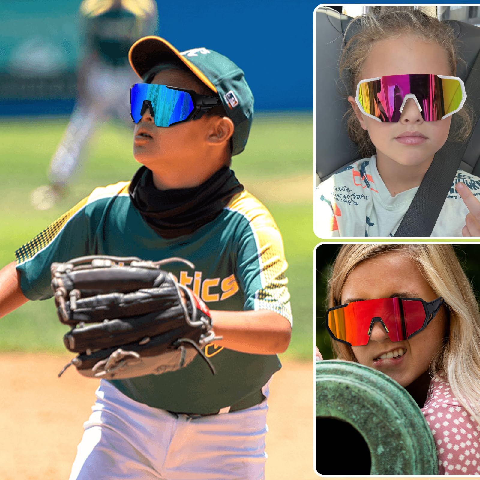 MALIDAK Sports Fan Sunglasses for Men Women & Kids - UV Protection Cycling Baseball Sunglasses with Side Shield Wings - Perfect for Outdoor Activities Cycling Running Baseball Games