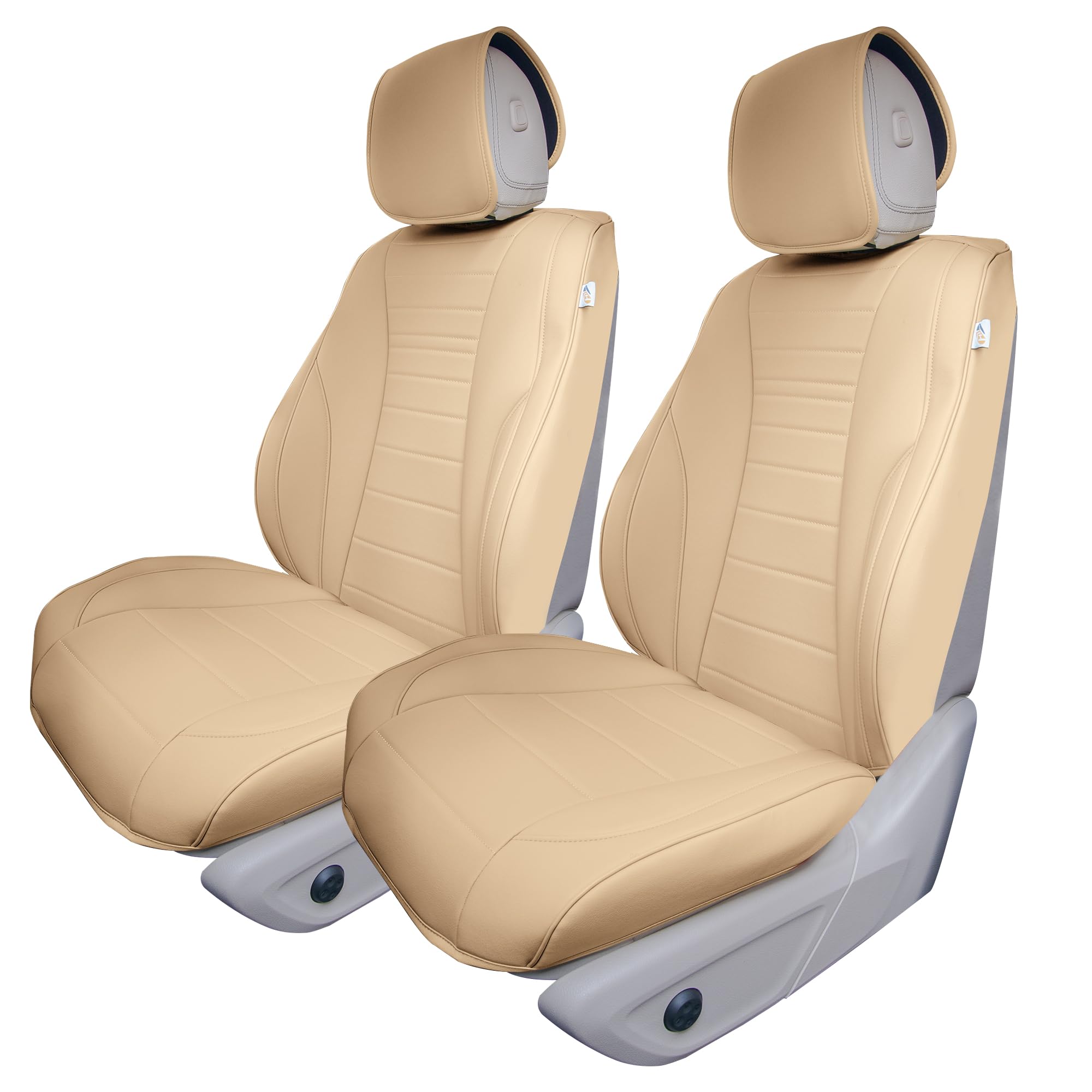 Premium TLH Grande70 Luxe Faux Leather Beige Car Seat Covers - 2 Pack Waterproof Universal Fit for Cars, Trucks & SUVs | Elegant Pattern | Comfort & Protection for Daily Commute, Road Trips & Family Travel