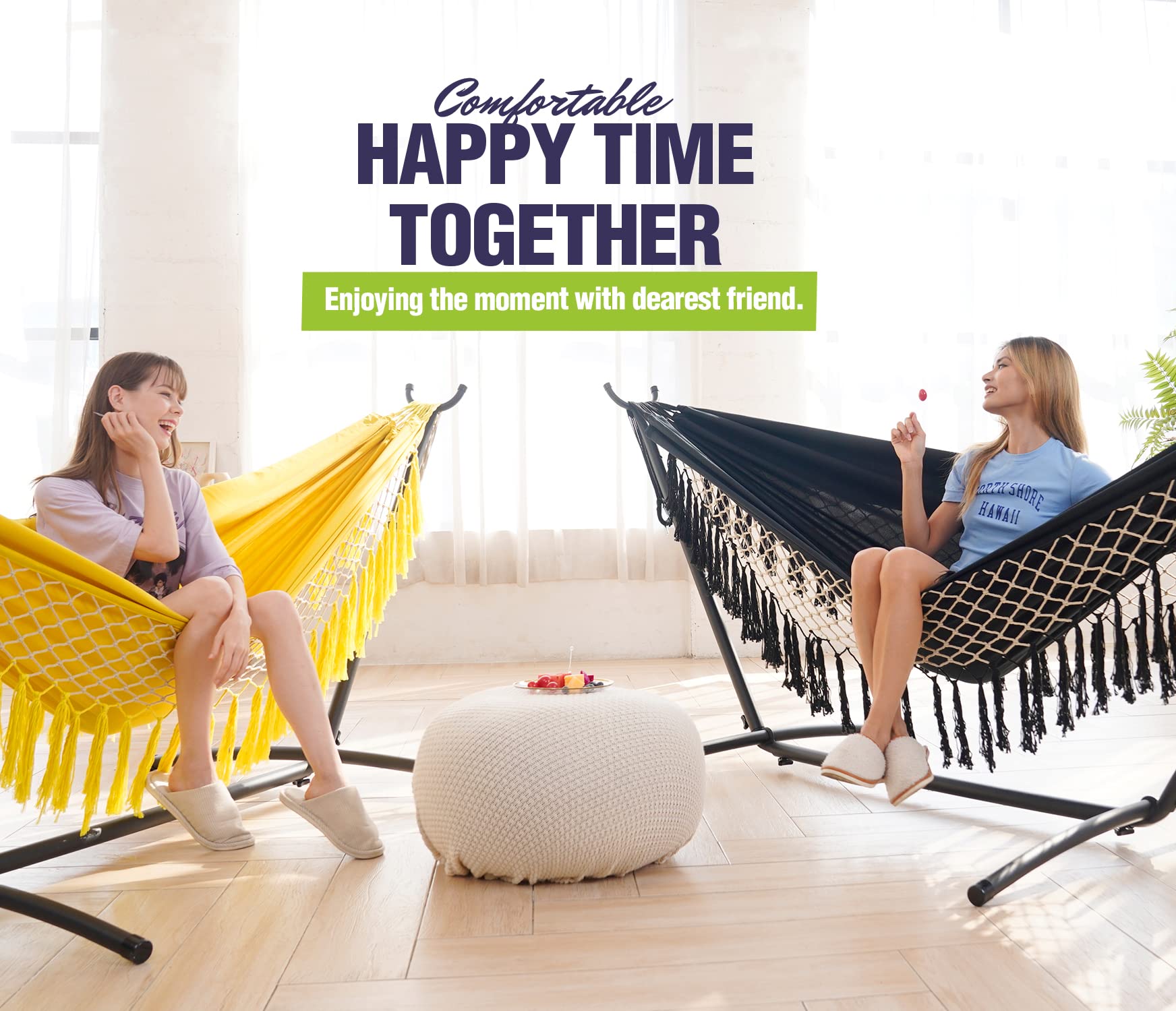 Zupapa 2-Person Heavy Duty Portable Hammock with Stand - Adjustable Steel Frame for Camping, Backyard & Outdoor Relaxation - Includes Carrying Bag (550 lbs Capacity, Black) - Perfect for Beach, Patio and Backyard Lounging
