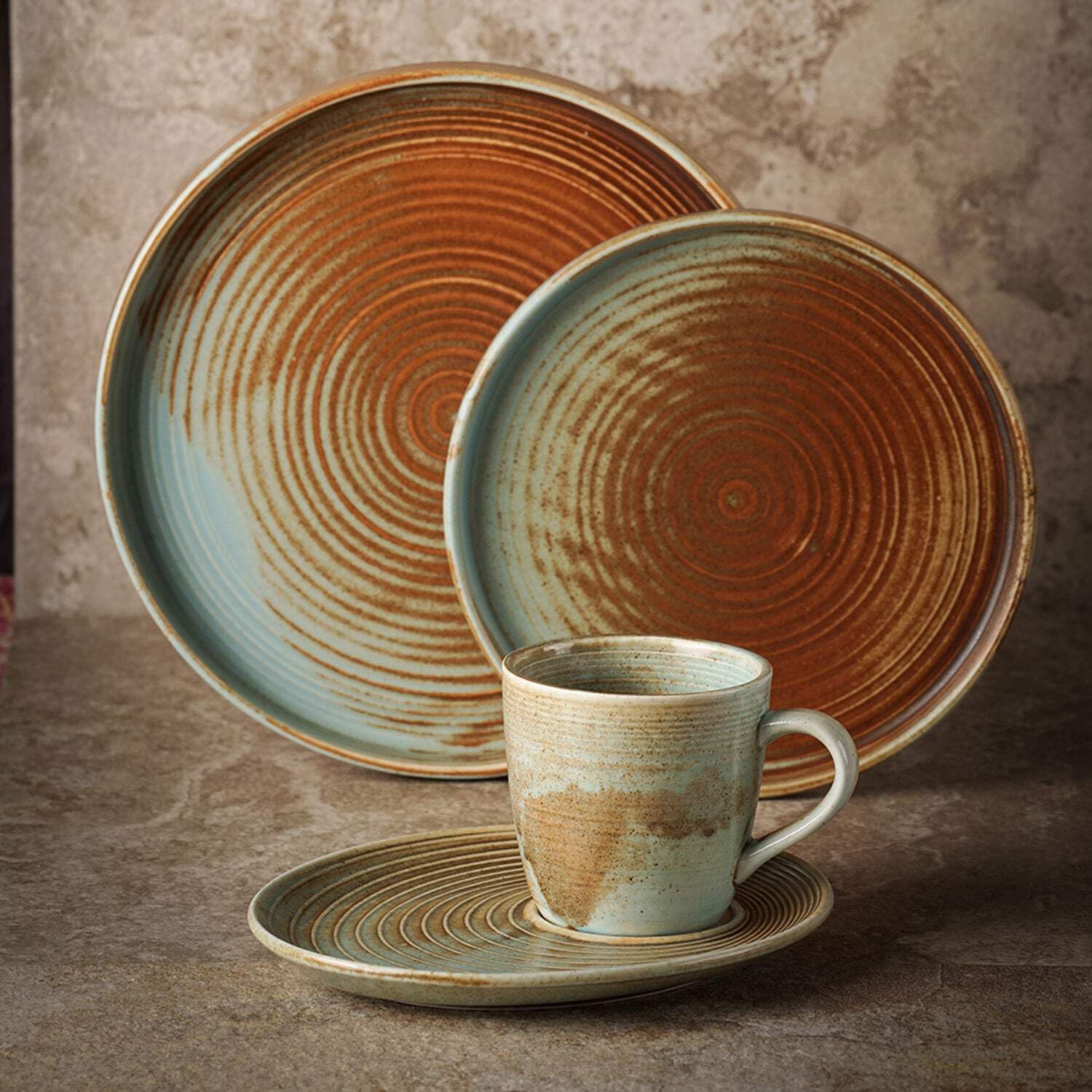 Coral Reactive Glaze 4-Piece Dinnerware Set for 1 - Elegant Stoneware Plates & Bowls for Everyday Dining, Perfect for Home, Restaurant, or Gift Giving
