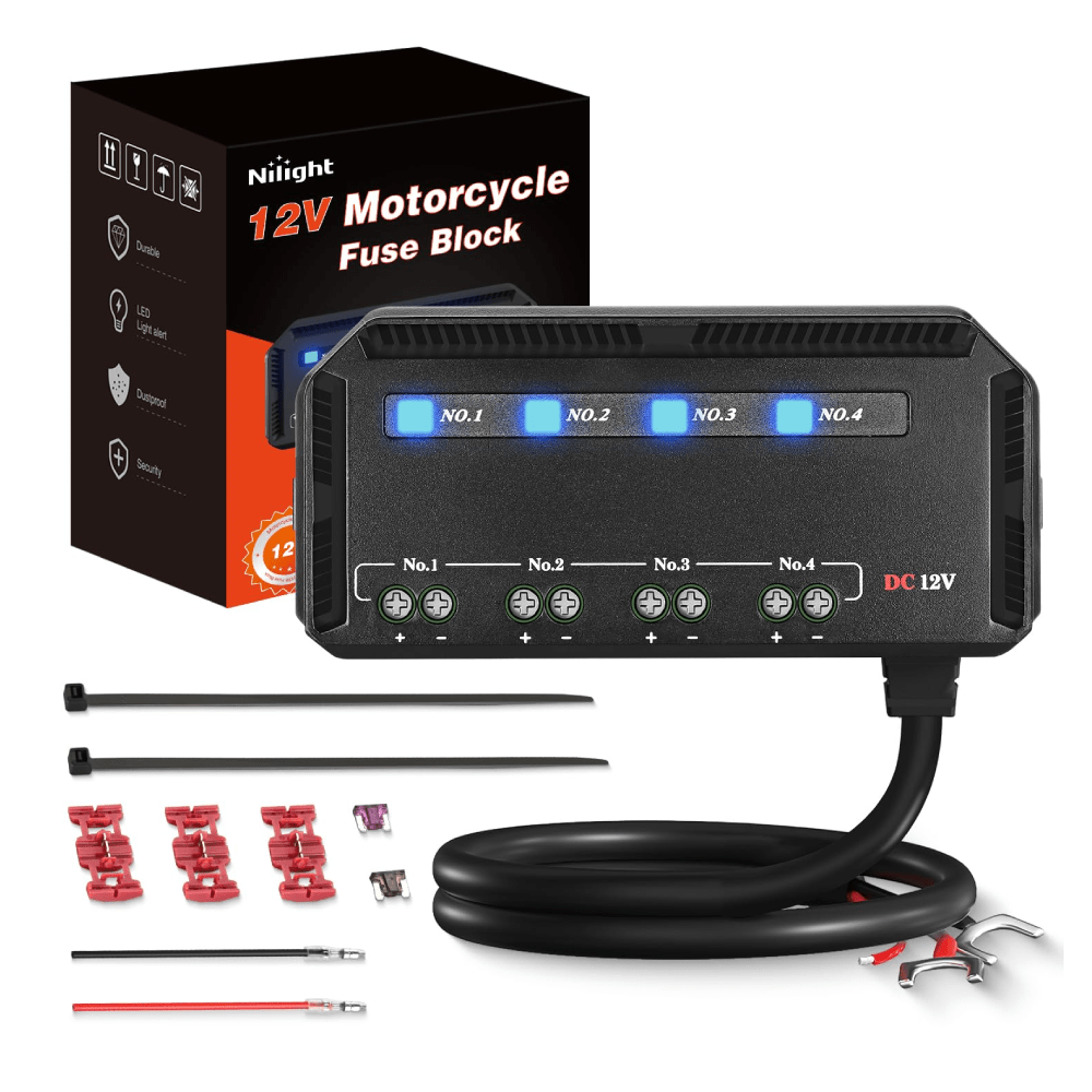 12V Motorcycle Fuse Block with LED Indicator - Waterproof Circuit Protection for Harley, Honda, Yamaha Bikes - Perfect for Motorcycle Electrical System Upgrades & Custom Wiring