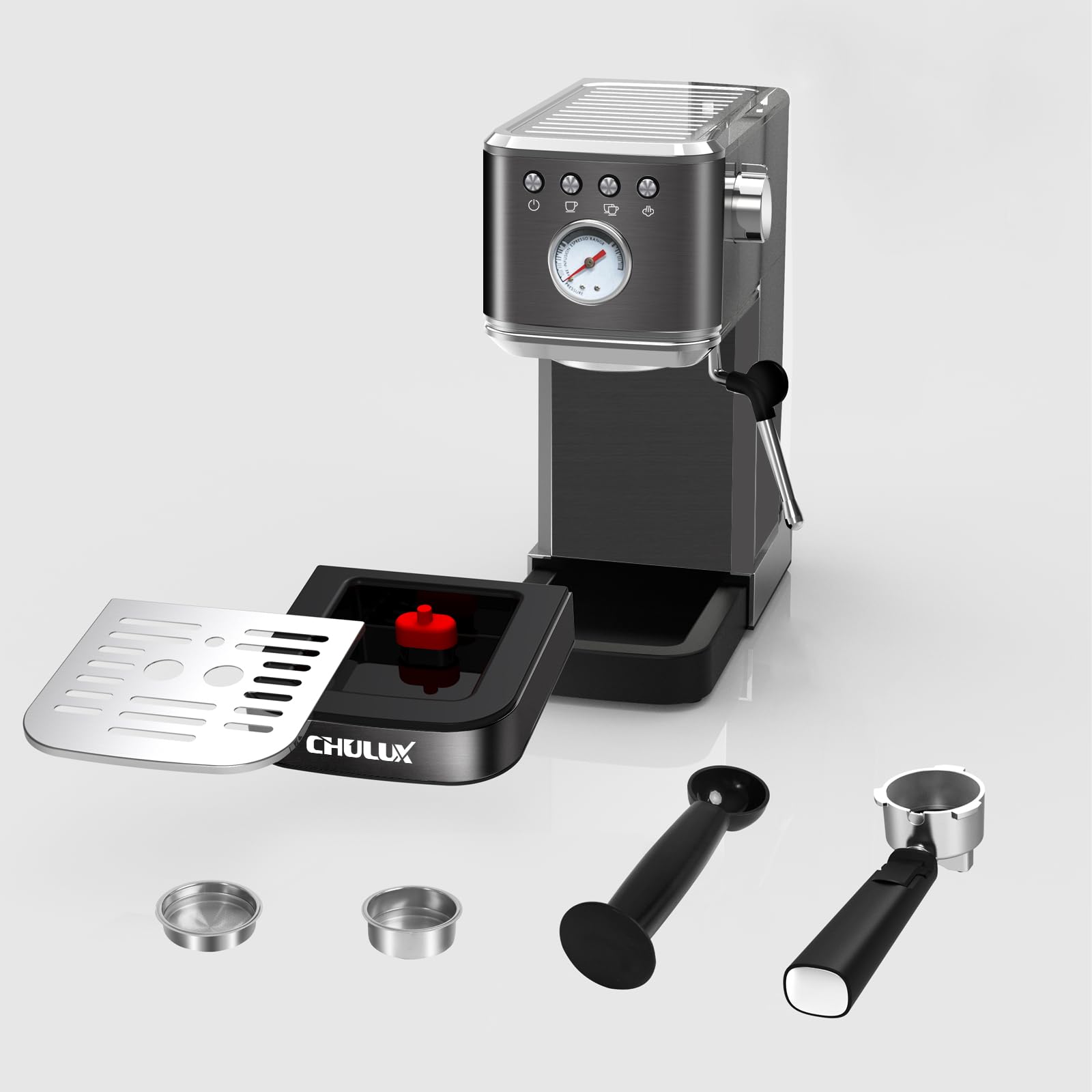 CHULUX 20 Bar Professional Slim Espresso Machine with Milk Frother - Semi Automatic Italian Coffee Maker for Home, Cappuccino & Latte - Compact Design for Small Kitchens & Office Use (Black)