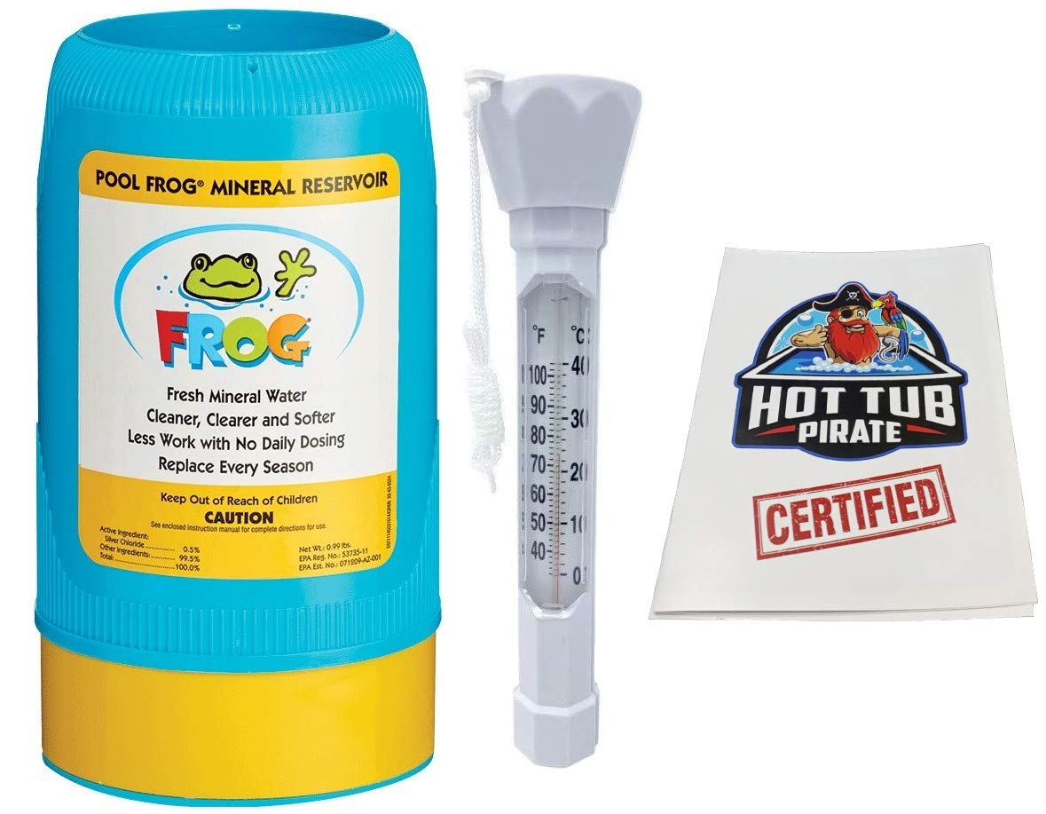 Pool Frog 6100 Mineral Cartridge Replacement for Above Ground Pools up to 25k Gallons – Includes Hot Tub Pirate Water Balancing Guide & Deluxe White Pool Thermometer | Easy Water Maintenance for Swimming Pools, Spas & Hot Tubs