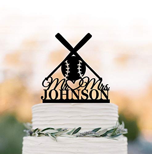 Custom Baseball Wedding Cake Topper - Personalized Mr & Mrs Cake Topper with Names for Sports-Themed Weddings, Golf & Baseball Lovers - Perfect for Wedding Cakes, Anniversary Cakes & Sports Celebration Cakes