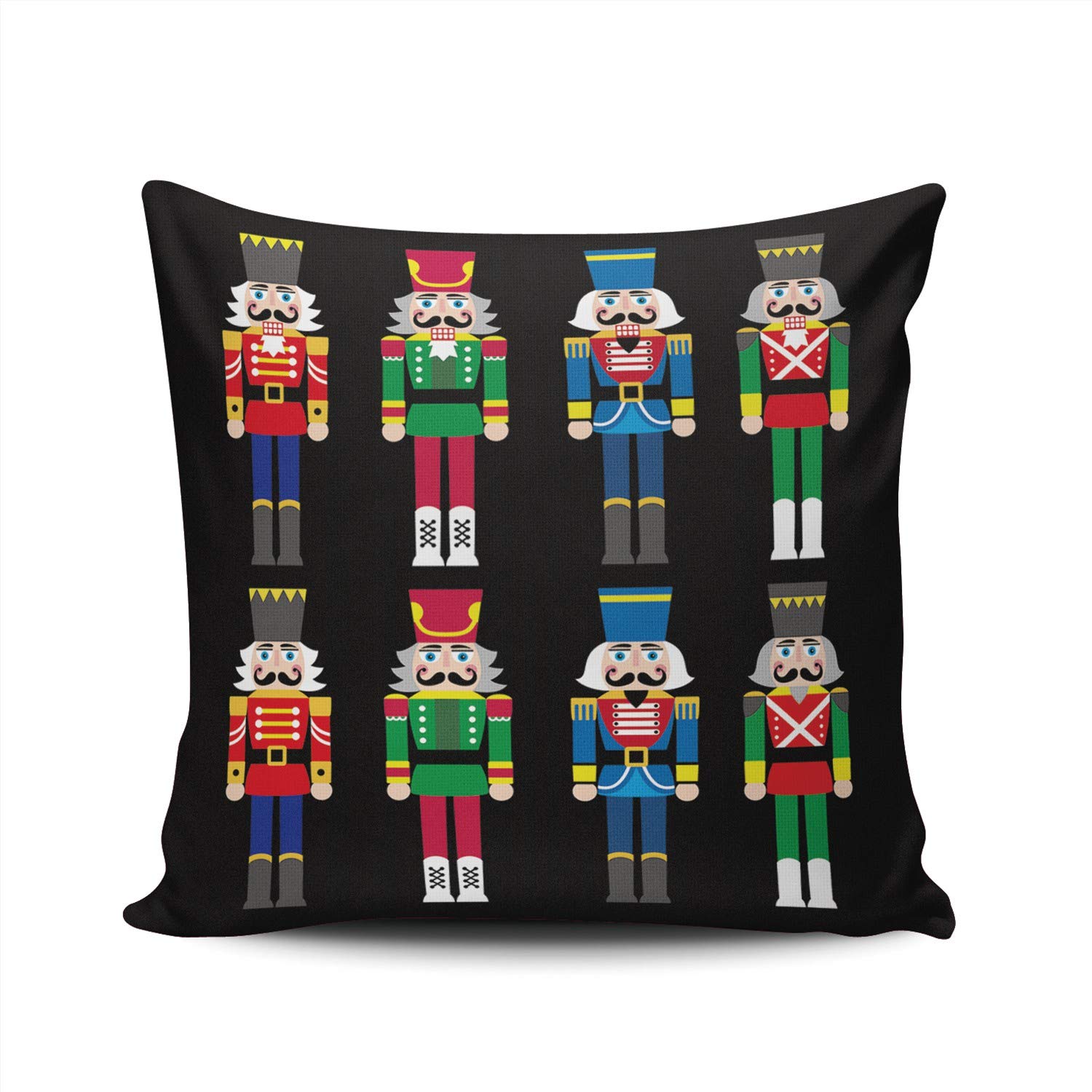 Christmas Nutcracker Soldier Printed Pillow Cover - 26x26 Inch Black Decorative Throw Pillow Case with Hidden Zipper, Double-Sided European Design | Perfect for Holiday Home Decor, Sofa & Bed Accent