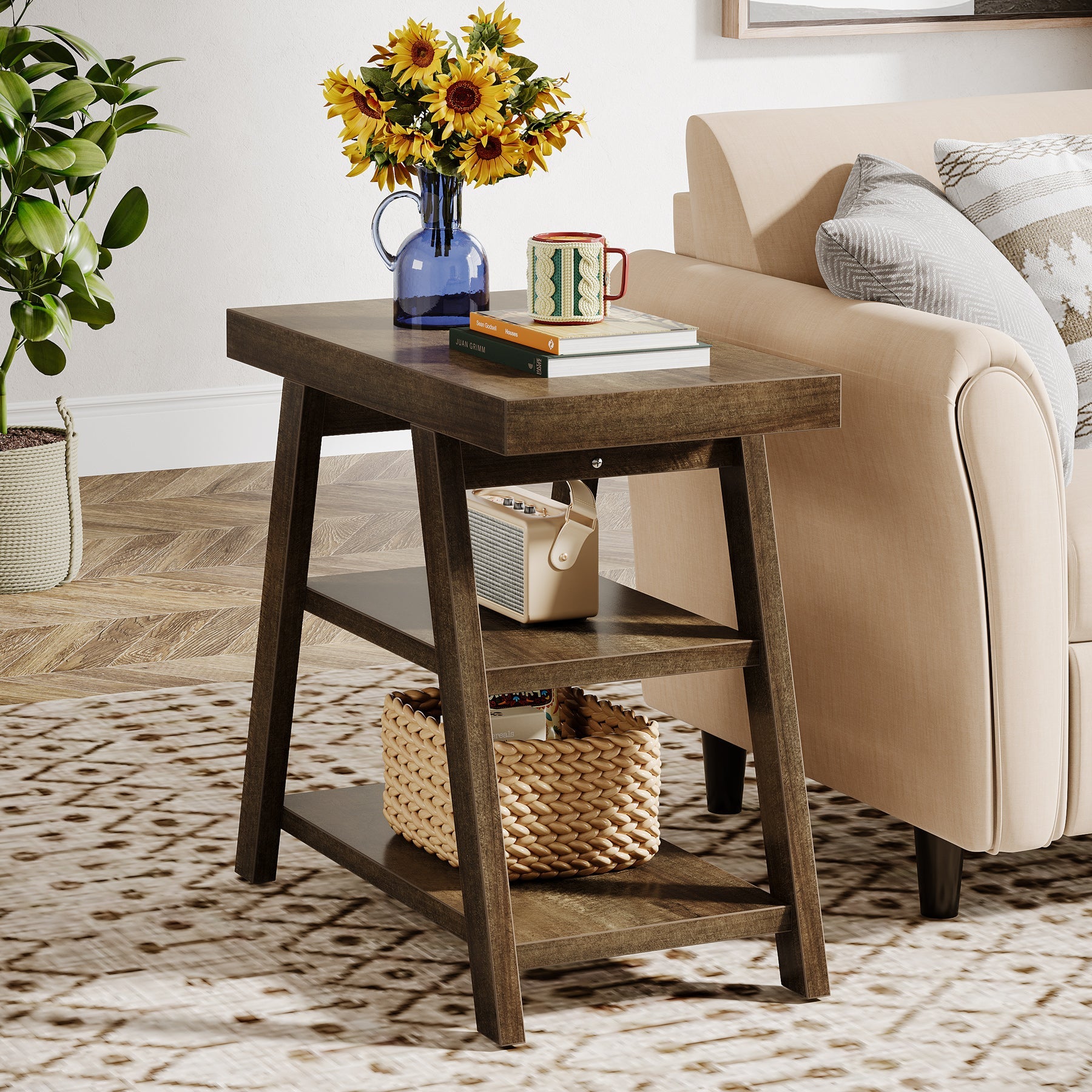 3-Tier Wooden End Table with Storage Shelf - Modern Sofa Side Table for Living Room, Bedroom, or Office - Perfect for Storing Books, Decor, and Essentials
