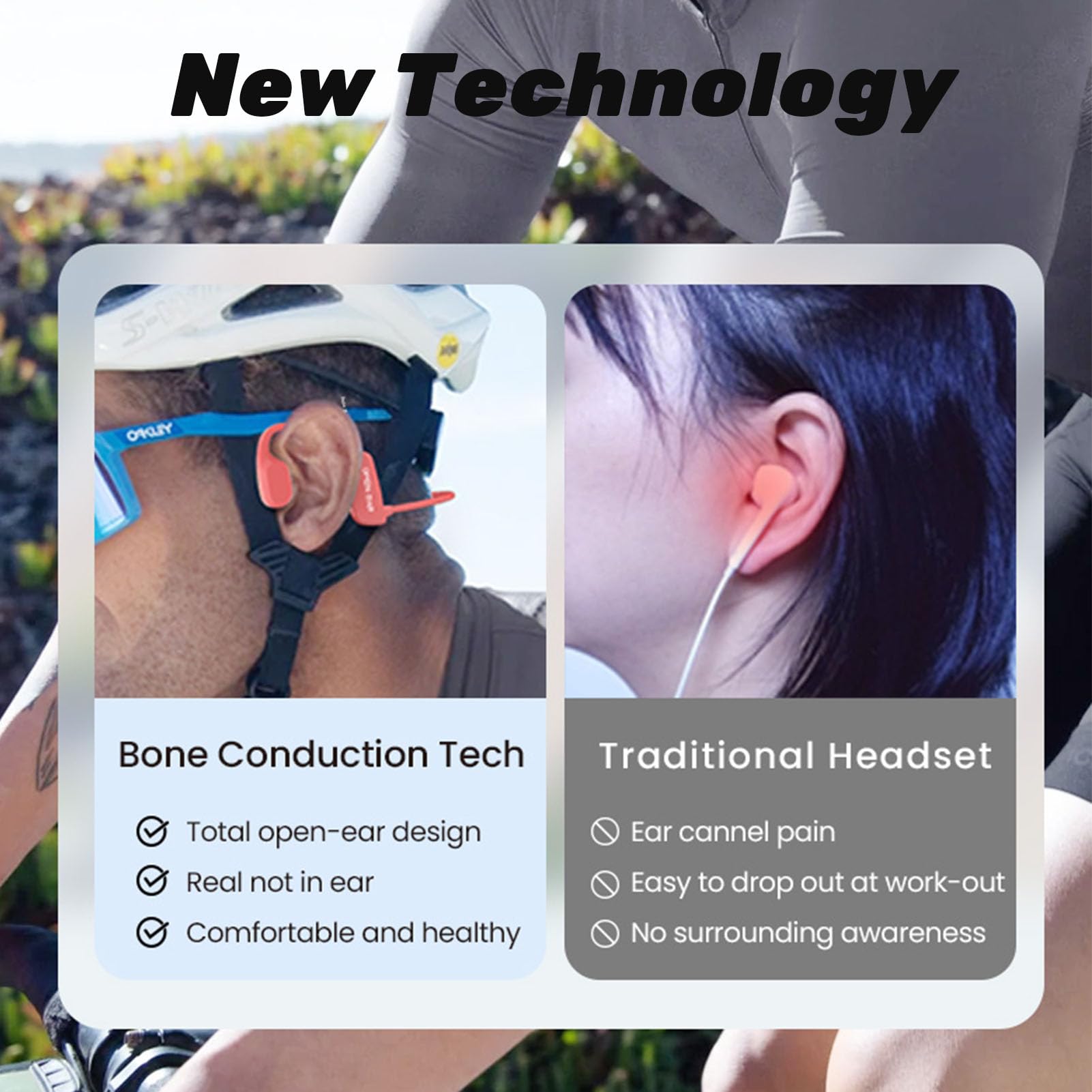 Loluka Open Ear Bone Conduction Bluetooth Headphones - Wireless Sports Headset with Reflective Safety Design, IPX5 Waterproof & Sweatproof for Running, Cycling, Workout - Night Use & Fitness Activities (Blue)