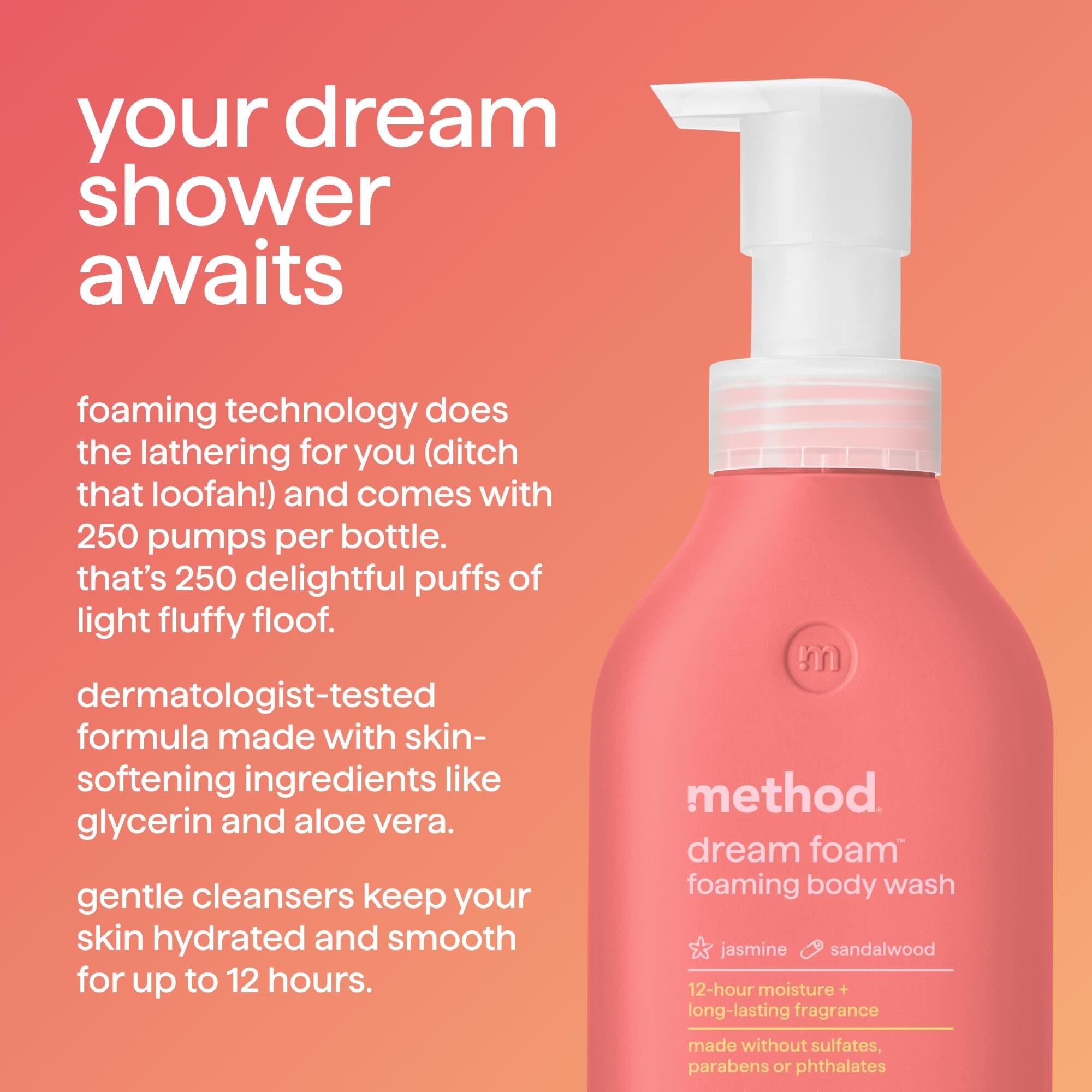 Method Dream Foam Foaming Body Wash - Jasmine & Sandalwood Scent, 13.5 oz | Hydrating & Luxurious Shower Gel for Relaxing Bath Time & Self-Care Routine