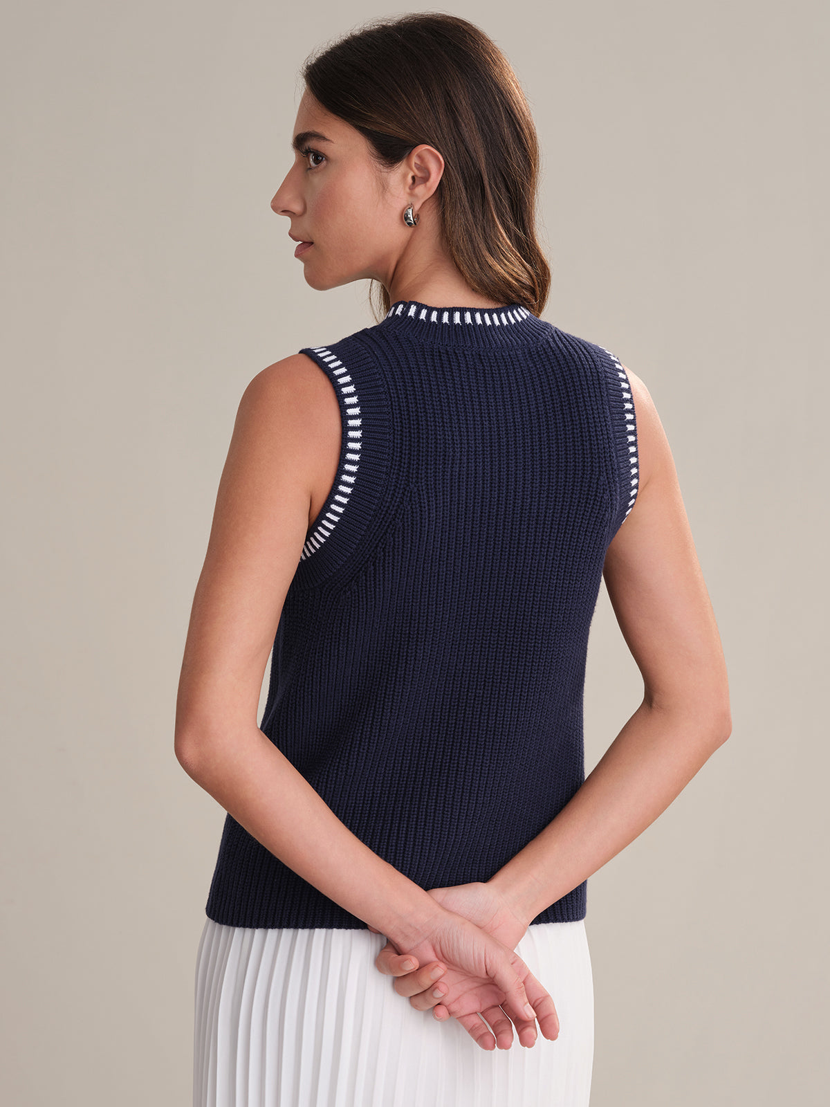 Demi Women's Contrast Tipping Cable Knit Tank Top - Soft Stretch Summer Casual T-Shirt for Workout, Layering & Everyday Wear