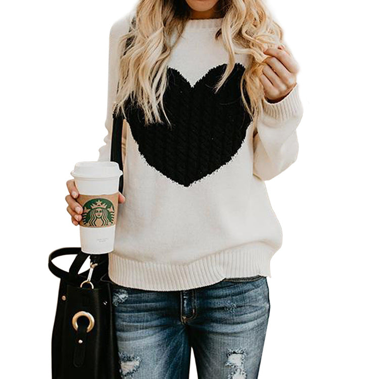 Women's Love Printed Pullover Sweater - Solid Color Knit Sweatshirt for Spring & Fall | Valentine's Day Gift | Casual Wear & Date Night Outfits