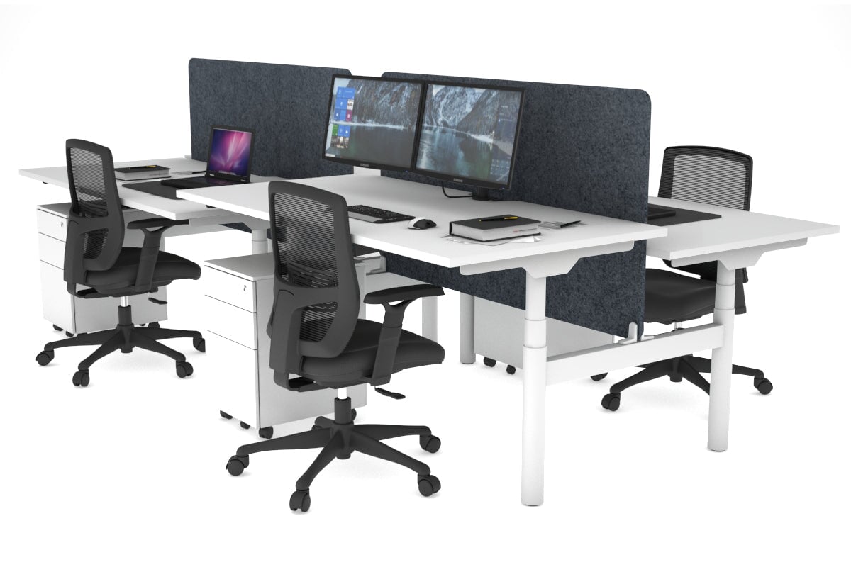 Flexi Premium Height Adjustable 4-Person H Bench Workstation - White Frame [1800L x 800W with Cable Management] - Ideal for Office, Coworking Spaces & Collaborative Work Environments