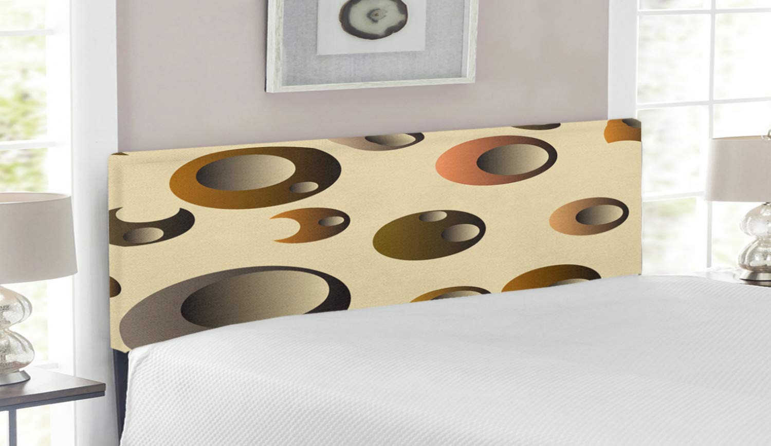 Ambesonne Retro Upholstered Headboard - Queen Size Memory Foam Bed Headboard with Abstract Bubble Design in Pale Brown Caramel | Modern Bedroom Decor for Guest Rooms & Master Suites