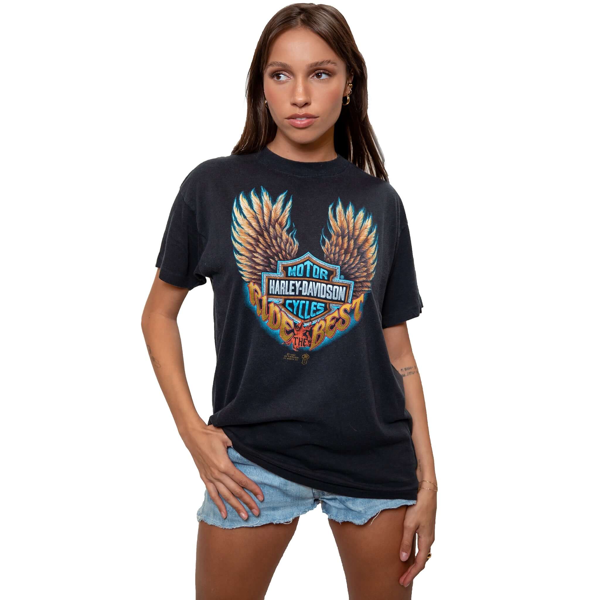 Vintage 3D Emblem Harley Davidson T-Shirt 1987 - Medium Size - Made in USA - Retro Motorcycle Apparel for Bikers & Collectors