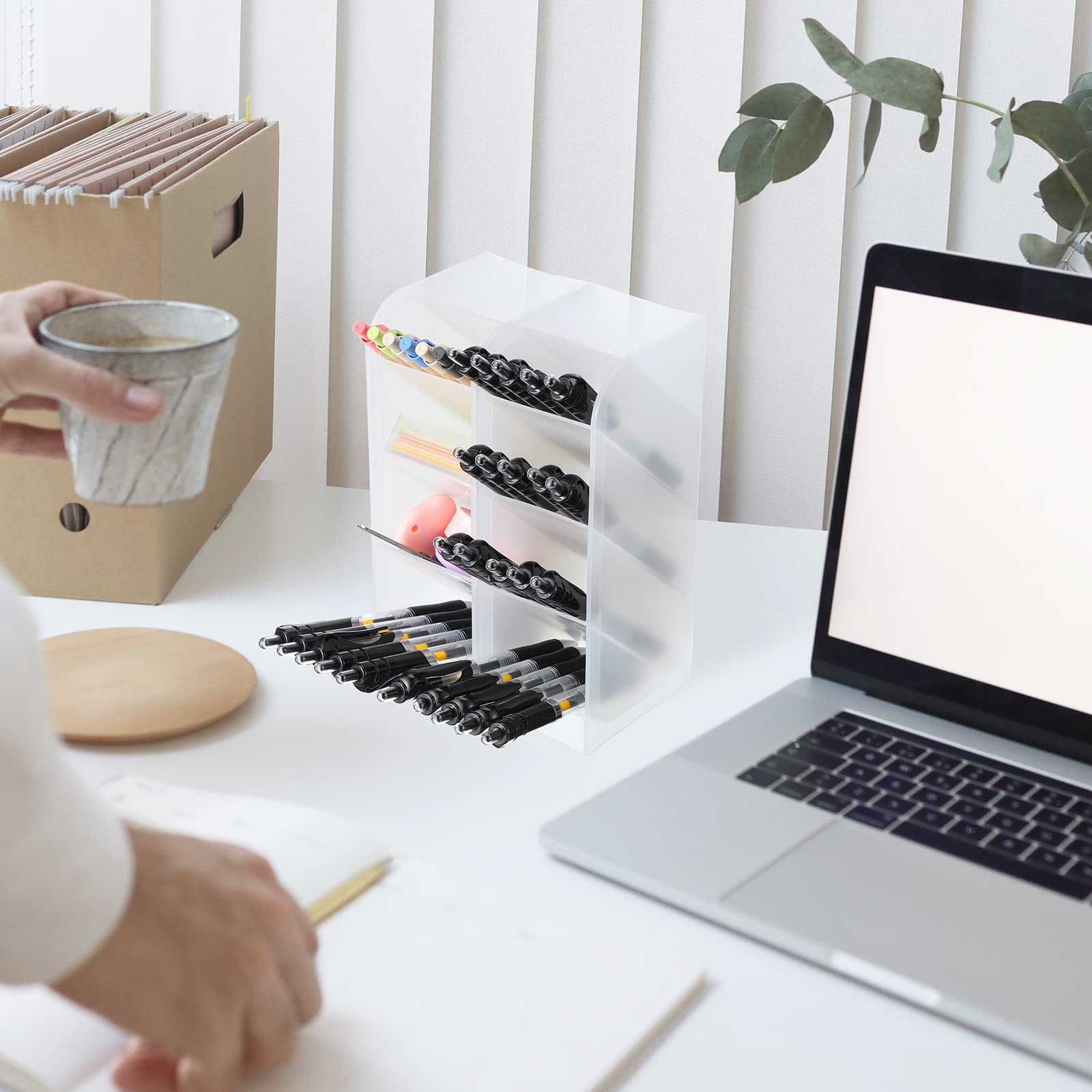 6-Piece Desk Pen Pencil Organizer Set - 24 Compartment Plastic Marker Holder for Office, School & Home Supplies (Translucent White) - Perfect for Organizing Pens, Pencils, Markers & Stationery on Desks, Countertops or Workstations