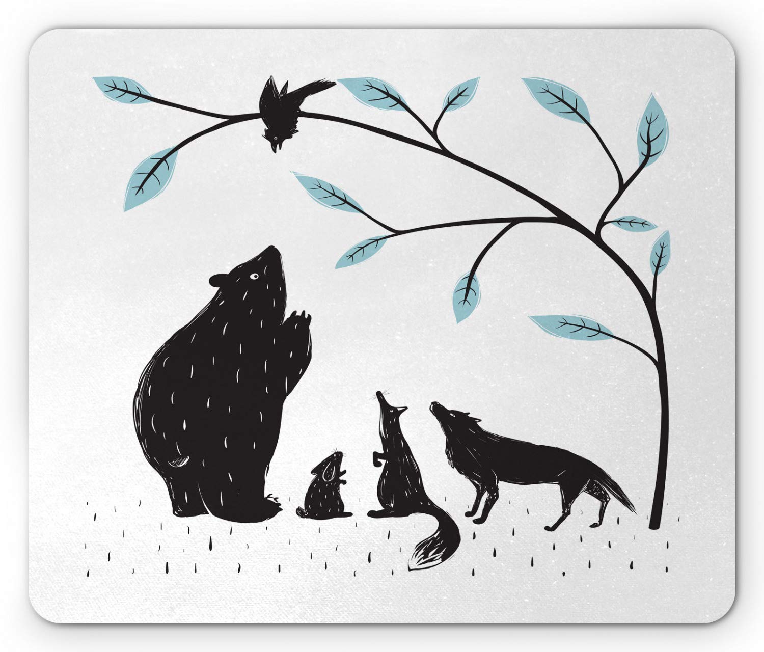 Ambesonne Animal Print Mouse Pad - Forest Fauna Bear Crow Fox Wolf Rabbit Design, Non-Slip Rubber Base, Standard Size Rectangle Mousepad in Charcoal Grey | Perfect for Office, Gaming & Home Computer Use