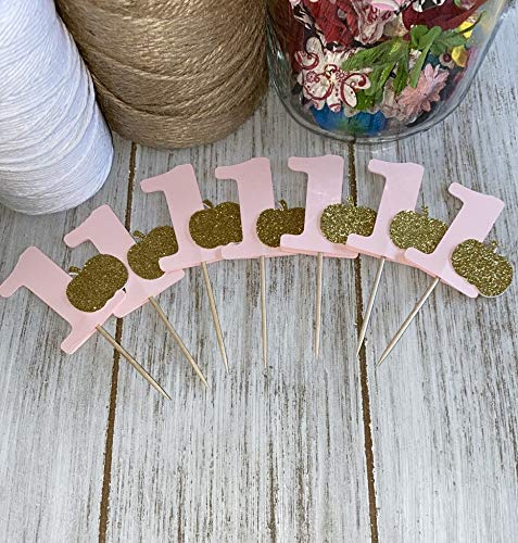 Pink and Gold Glitter First Birthday Cupcake Toppers - Set of 24 - Baby Shower & Pumpkin Party Decorations - Perfect for 1st Birthday Celebrations and Fall-Themed Events