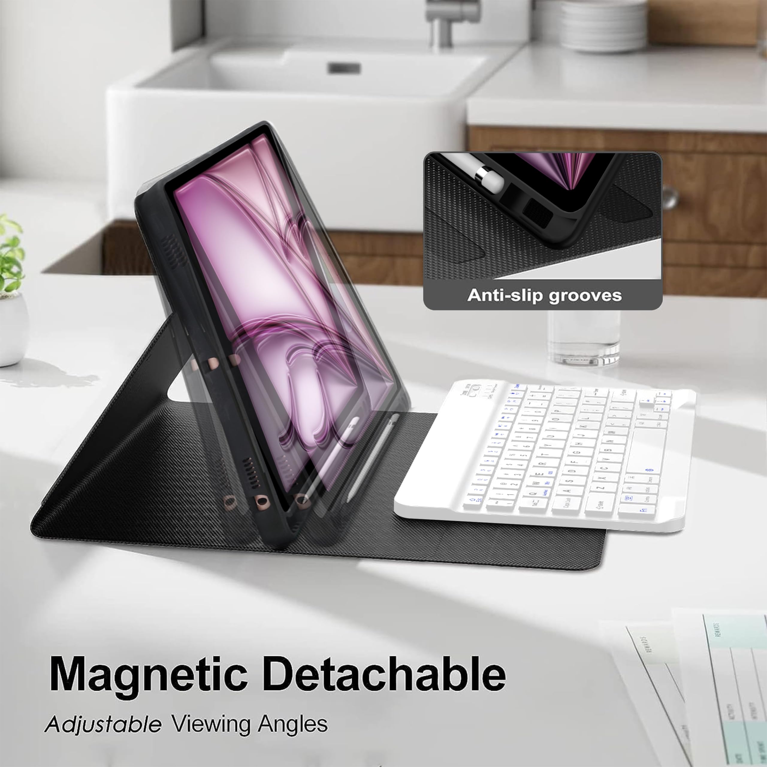 D DINGRICH iPad Air 11-inch (M2) 2024 Keyboard Case - Bluetooth Detachable Keyboard with Pencil Holder & Rechargeable Battery, Compatible with iPad Pro 11