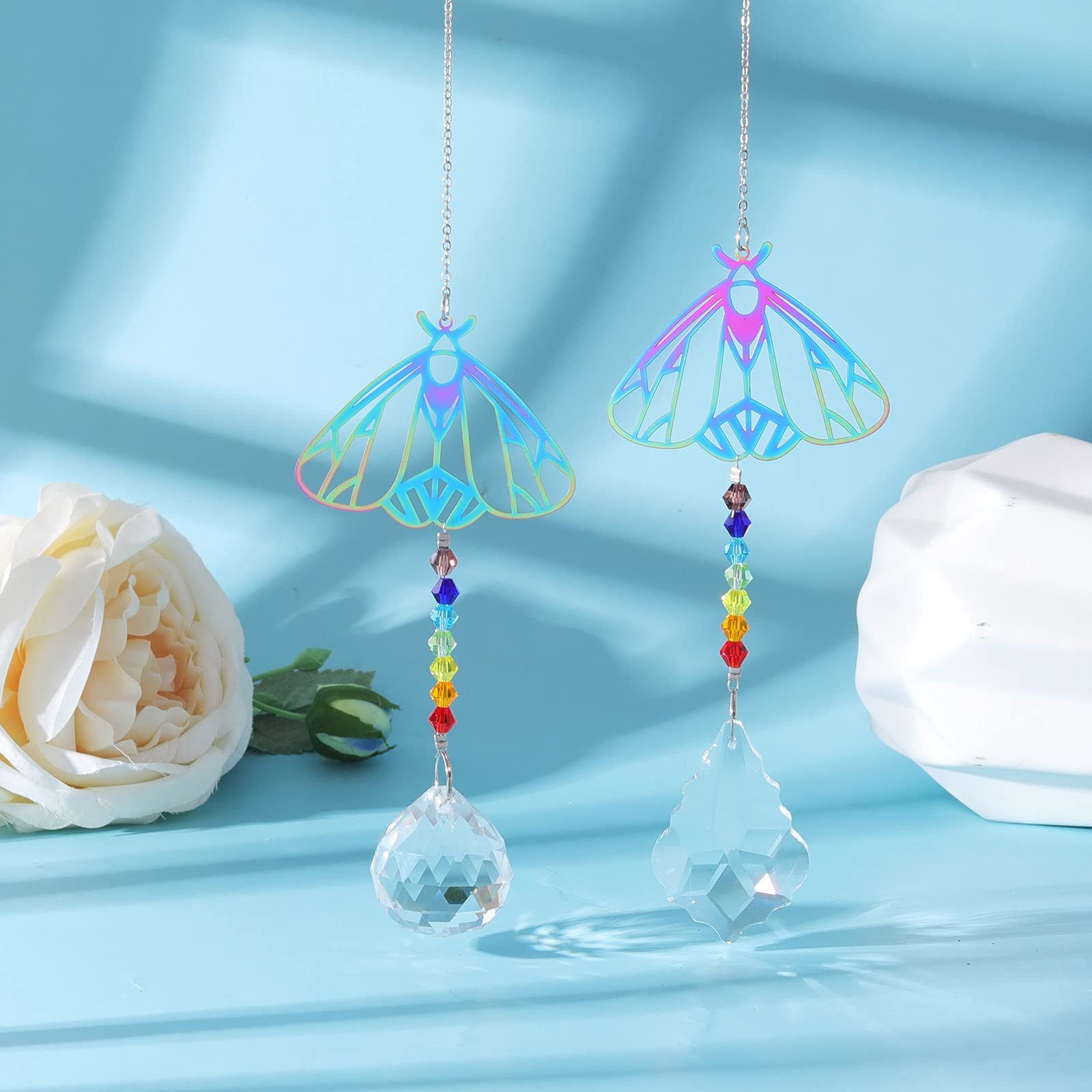 Rainbow Maker Crystal Sun Catcher - Set of 2 Prism Ornaments for Window Decor, Chakra Healing & Home Meditation Space | Creates Beautiful Light Reflections for Living Room, Bedroom or Garden