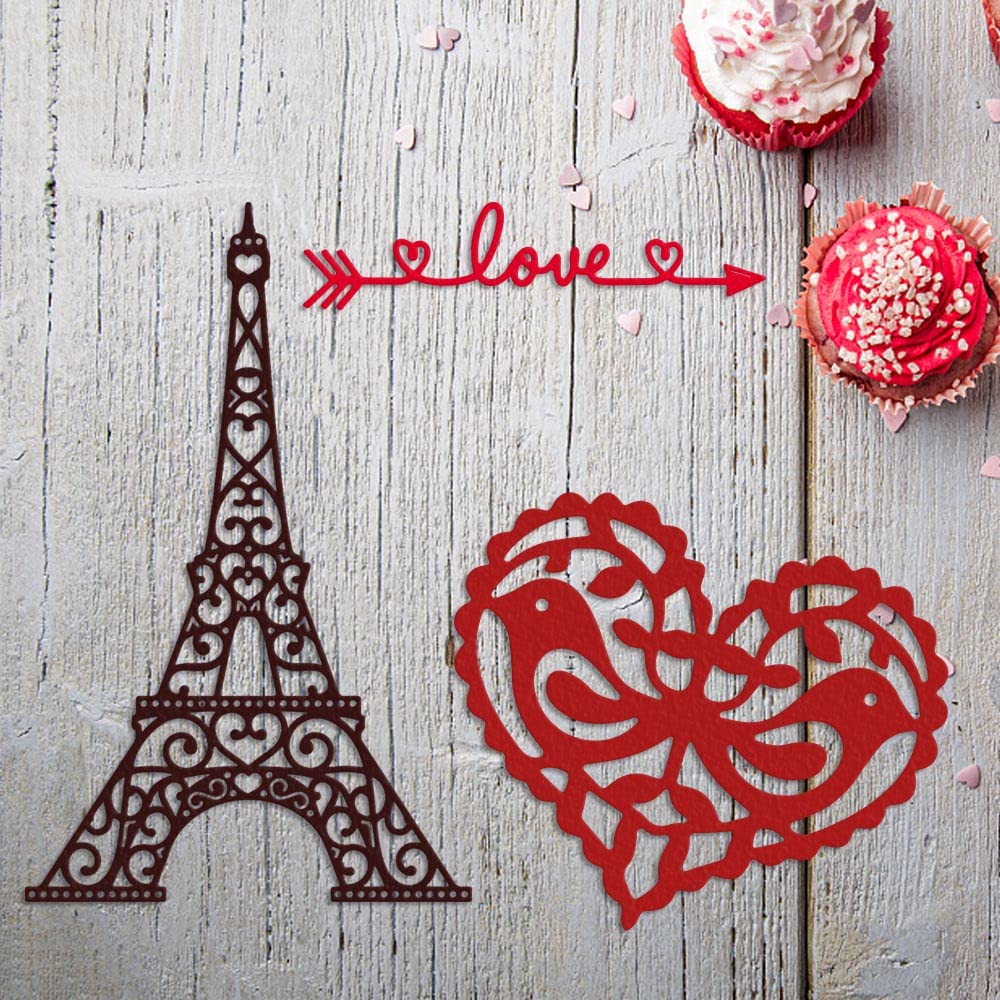 Romantic Love Heart & Eiffel Tower Metal Cutting Dies - Valentine's Day Card Making, Scrapbooking, Photo Album DIY Craft Tools for Embossing & Stenciling - Perfect for Wedding Invitations, Greeting Cards & Home Decor