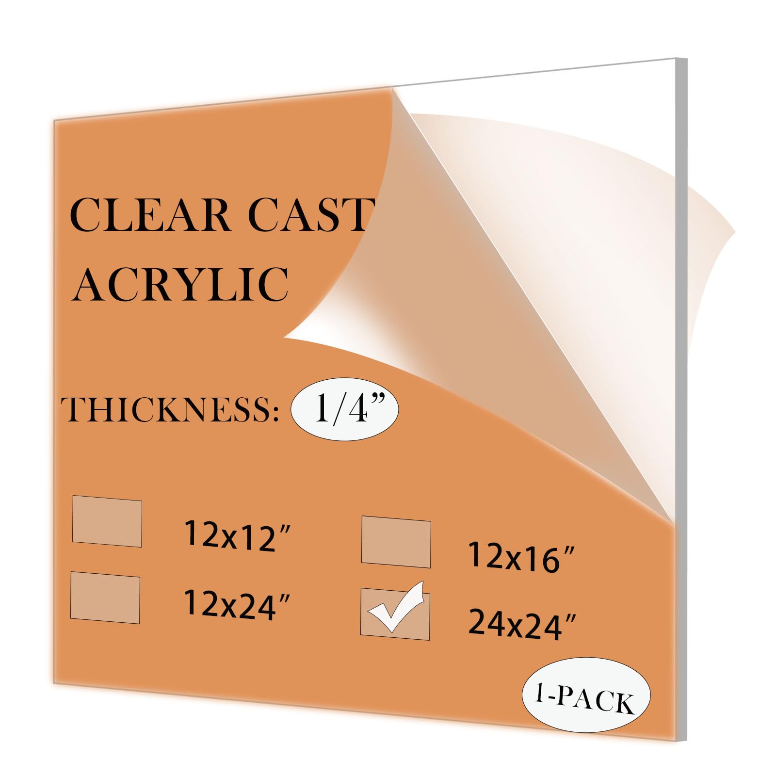 24x24 Inch Clear Cast Acrylic Sheet 1/4 Inch Thick - Premium Plexiglass for Laser Cutting, DIY Crafts, Sign Making & Art Projects - Perfect for Home Decor, School Projects and Professional Displays