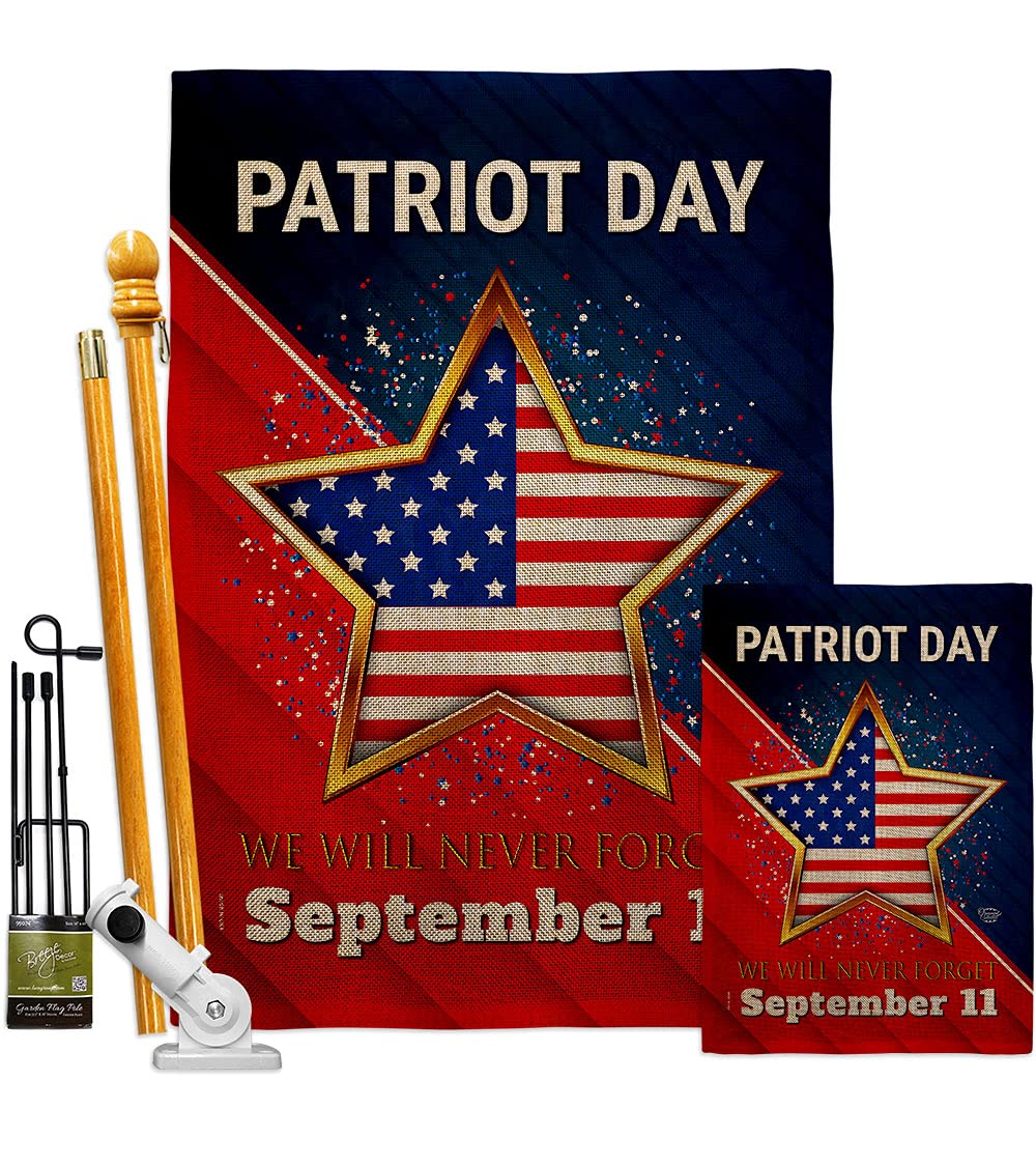 Patriotic 911 Memorial Garden Flag Kit - Double-Sided 28x40 Inch USA-Made Burlap Yard Banner for Patriot Day, Americana & Peace Awareness - Perfect for Front Yard Decoration, Memorial Displays & Patriotic Gift Giving