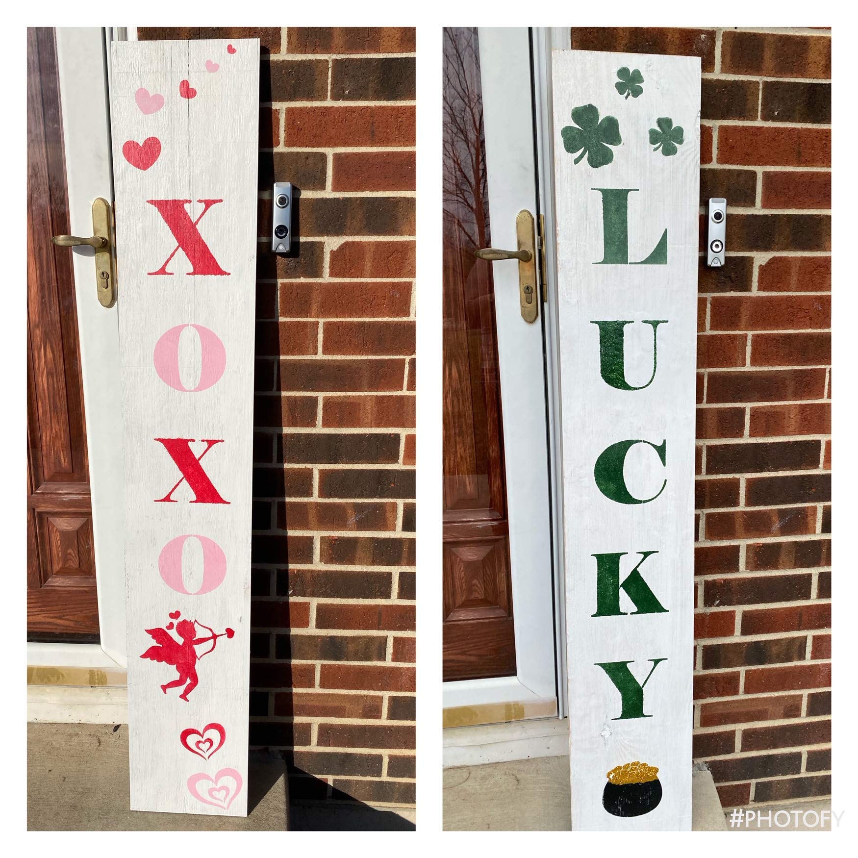 Reversible Front Porch Sign - Customizable XOXO Valentine's Day, Easter & St. Patrick's Holiday Decor - 5ft Two-Sided Handmade Housewarming Gift for Wife & Mom (Cream/Brown/Orange/Yellow/Red) - Perfect for Seasonal Home Decor & Outdoor Welcome Signs