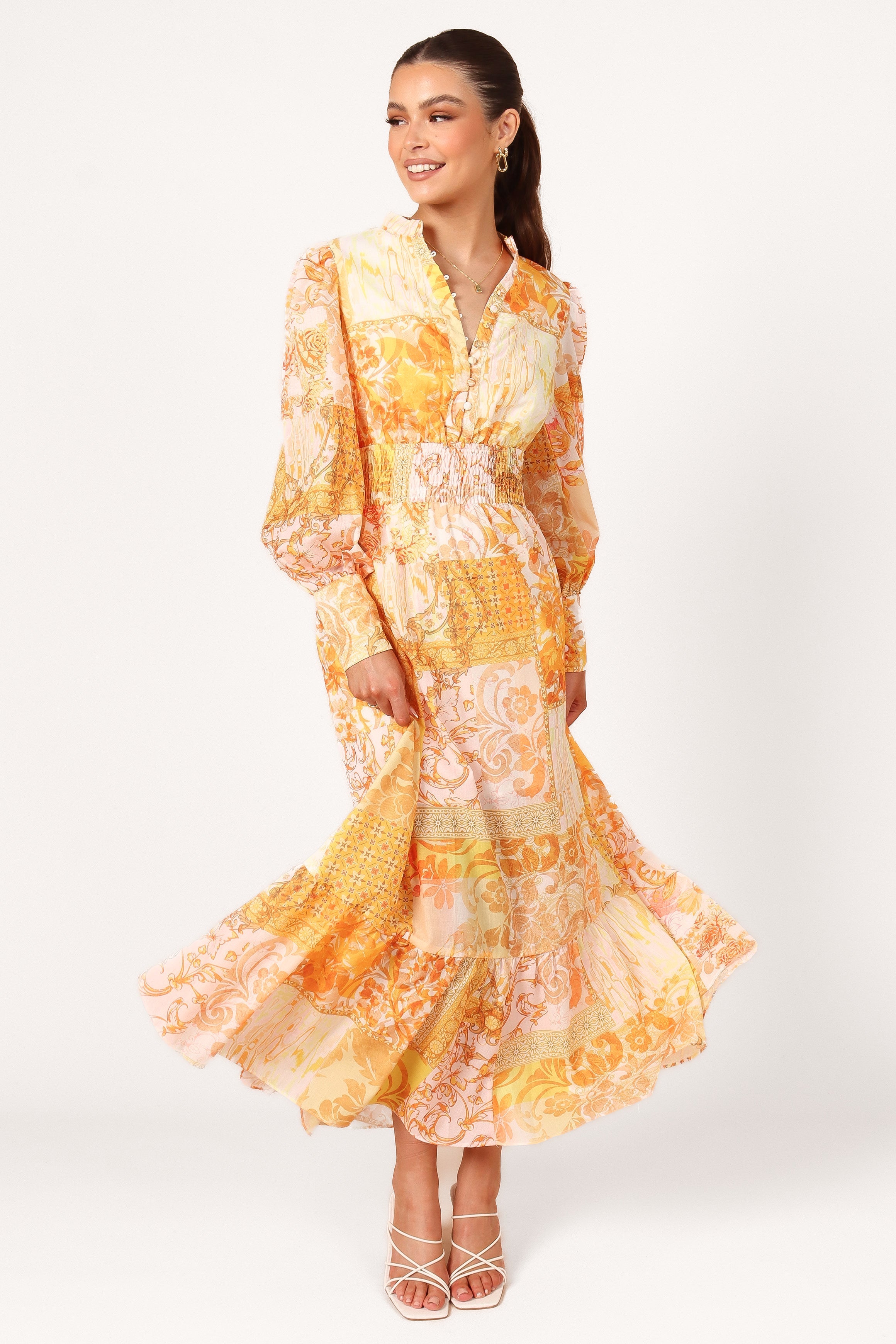 Women's Mustard Long Sleeve Maxi Dress with Elastic Waist - Comfortable Boho Style Dress for Casual Wear, Fall Fashion, and Special Occasions