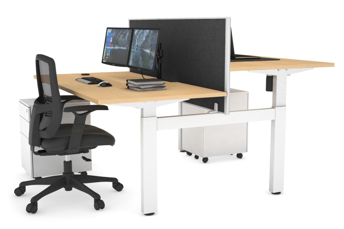 Adjustable Height 2-Person H Bench Workstation - White Frame (1200L x 800W) with Cable Management | Perfect for Office, Home Workspace & Collaborative Environments