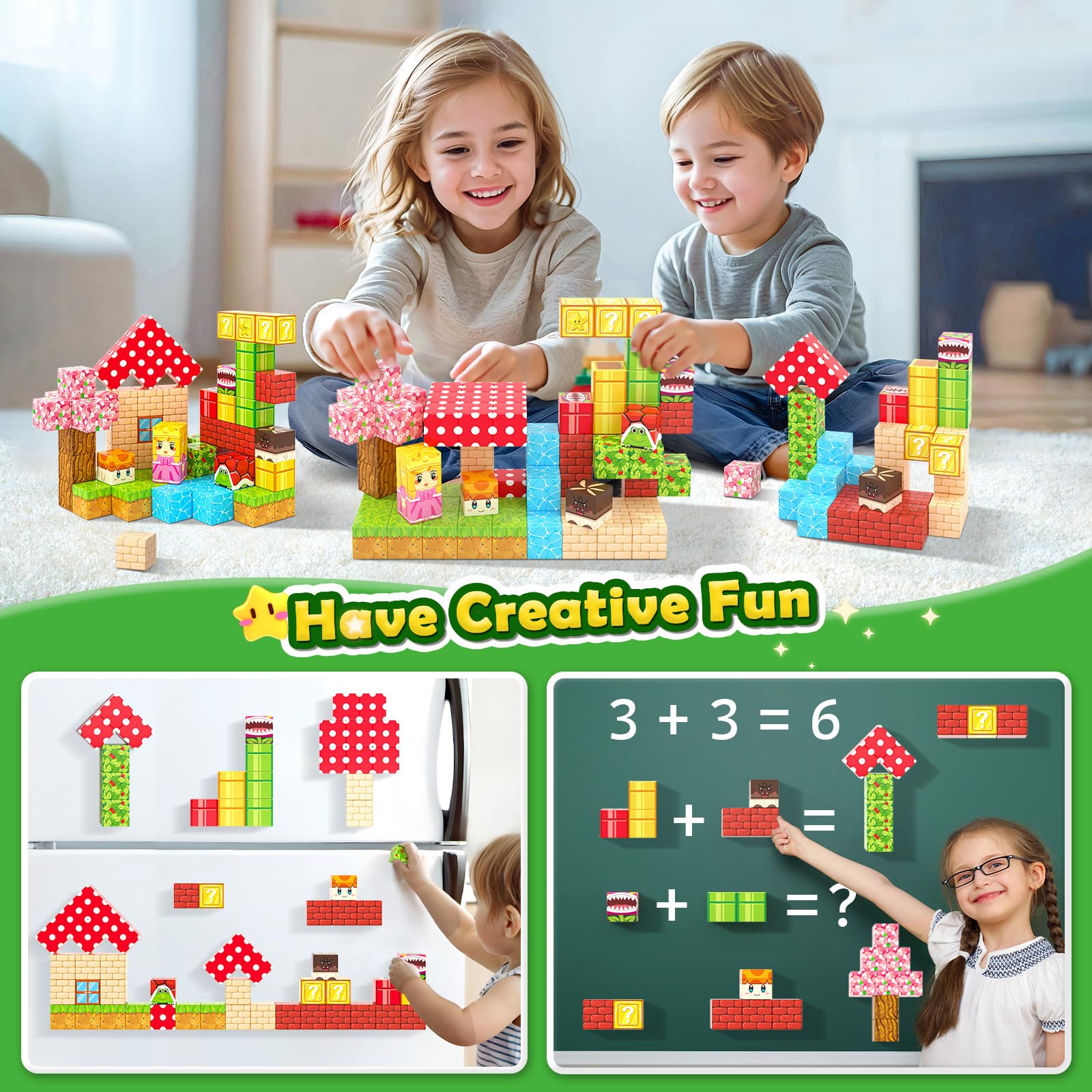 1'' Magnetic Building Blocks for Toddlers - STEM Educational Toys for Kids Ages 3+, Creative Construction Set with Magic Teleport Pipes | Perfect for Indoor Play, Classroom Learning & Sensory Development