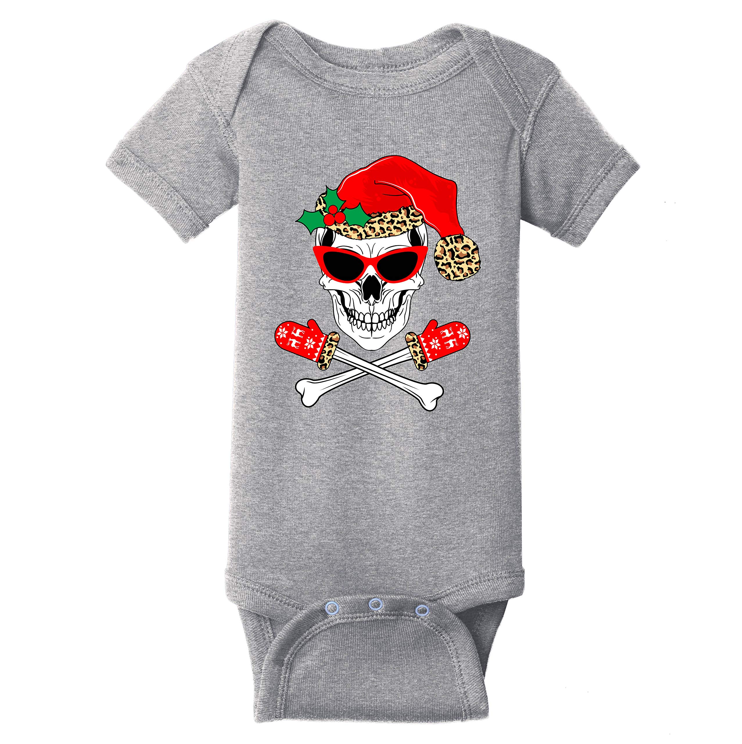 TEEAMORE Skull Christmas Shirt with Leopard Print Santa Hat - Cute Holiday Outfit for Girls, Boys & Babies - Perfect Christmas Gift for Family & Friends - Great for Holiday Parties, Photos & Festive Celebrations
