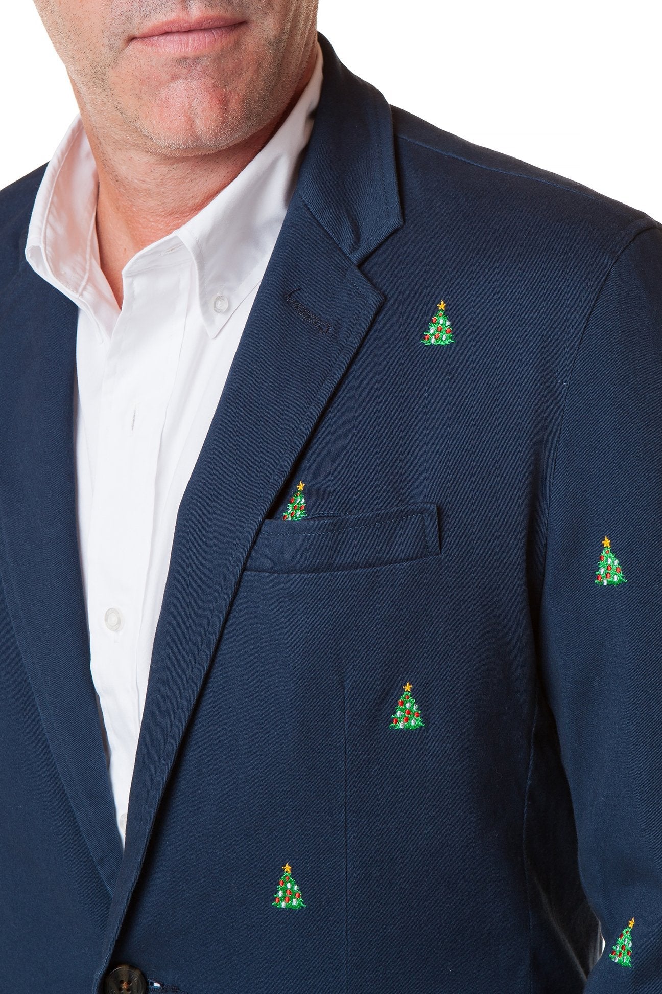 Spinnaker Blazer Nantucket Navy with Christmas Tree - Men's Casual Lightweight Summer Jacket for Office, Wedding & Holiday Parties