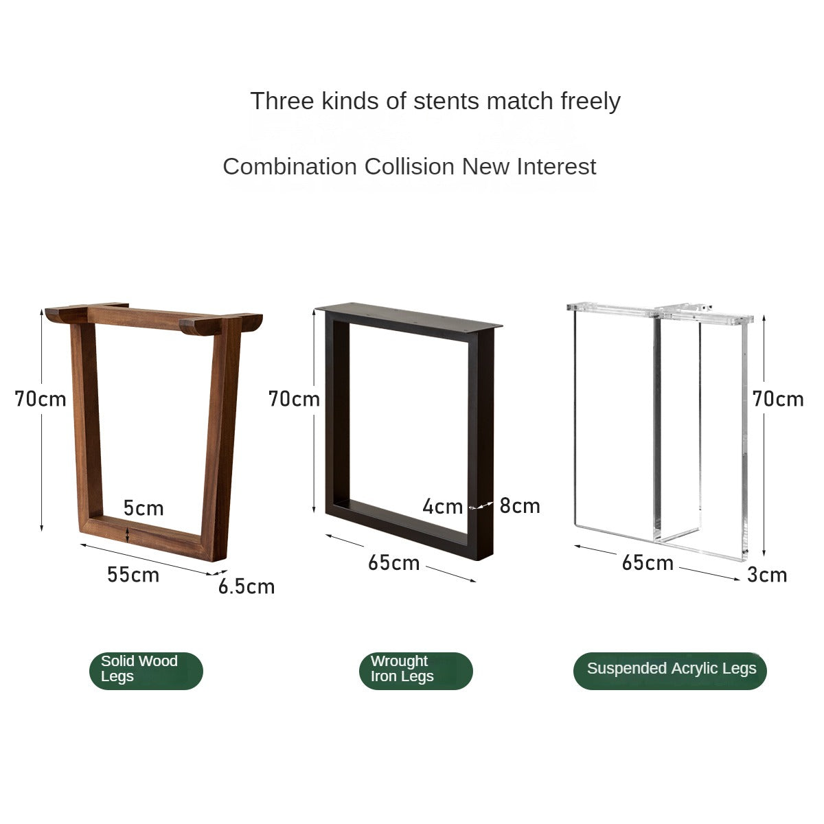 Premium Black Walnut & Ash Solid Wood Table Legs with Metal & Acrylic Accents - Sturdy Modern Furniture Legs for Dining Tables, Desks, and DIY Projects
